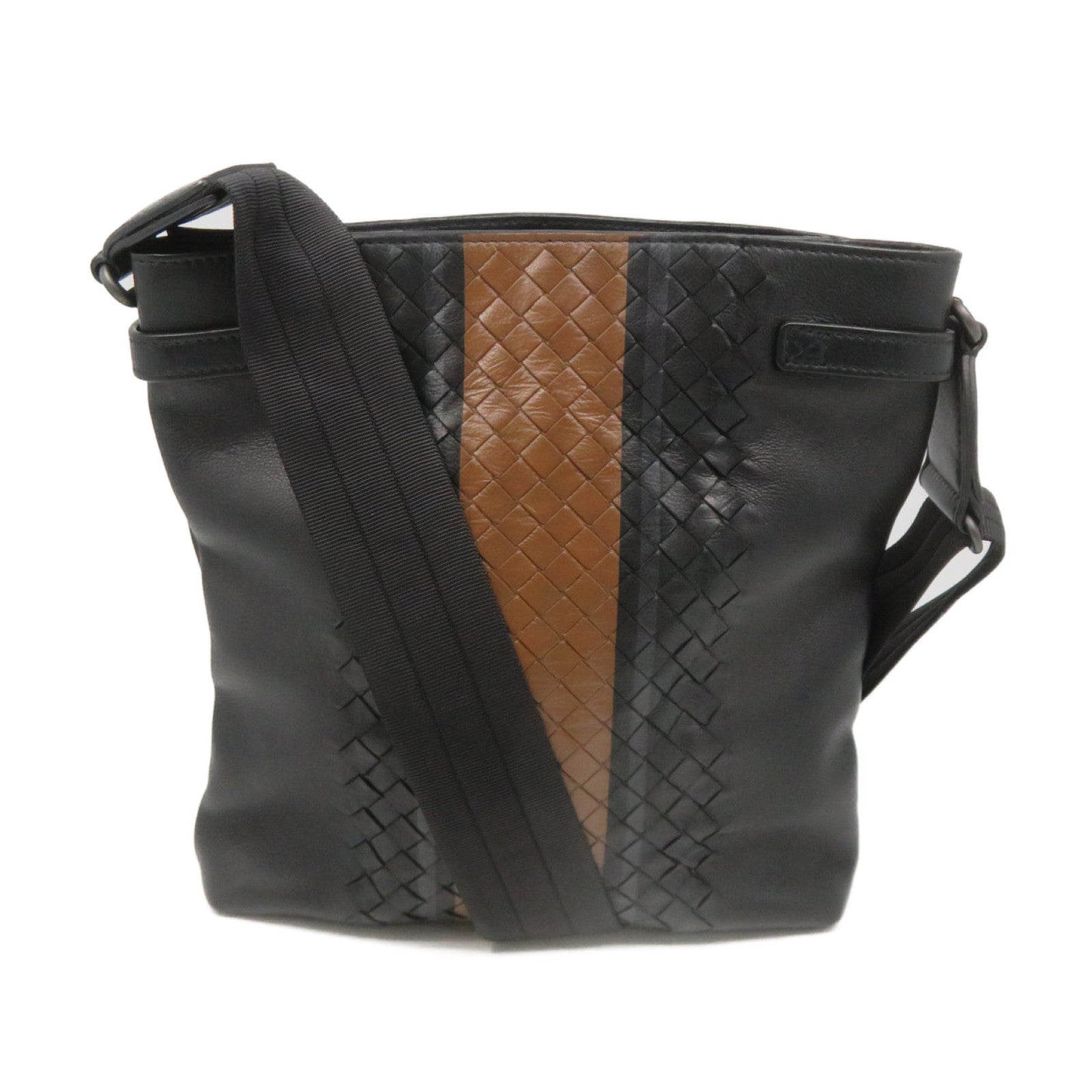 BOTTEGA VENETA 羊皮皮革/織紋皮革Shoulder Bag肩背袋黑色/啡色