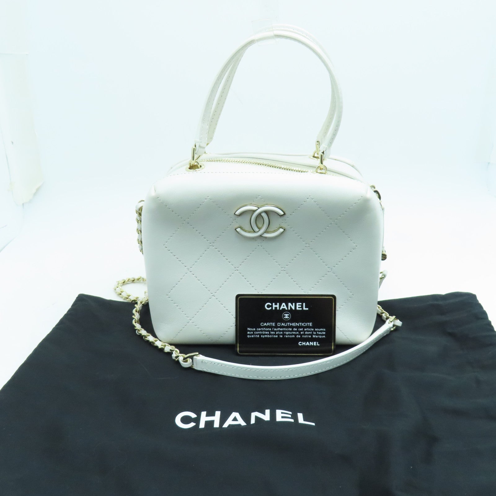 CHANEL 牛皮皮革2 Way Chain Shoulder金色手挽鏈帶肩背兩用袋白色