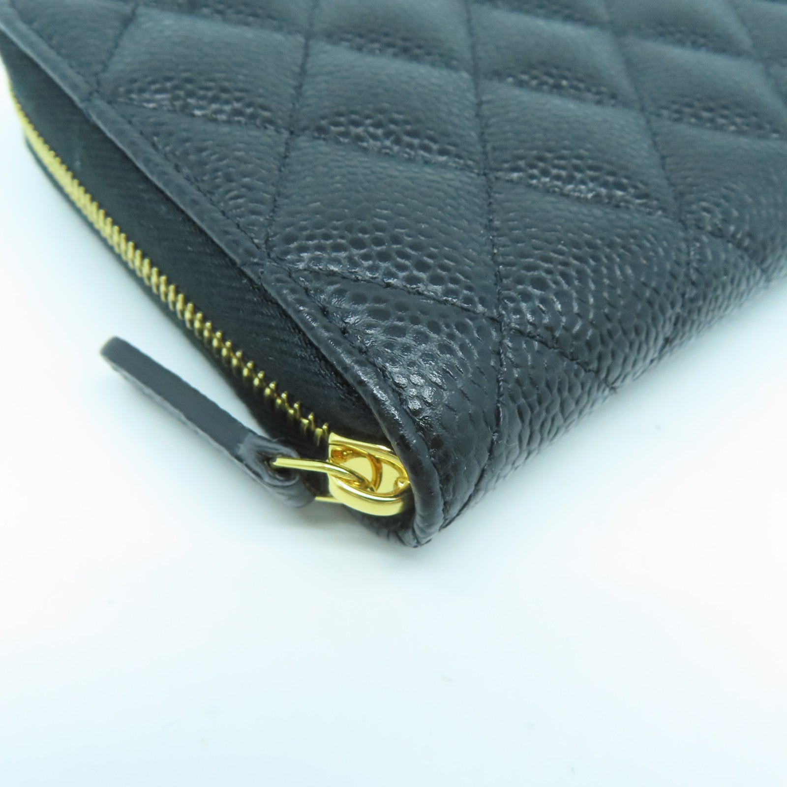 CHANEL 菱格Caviar皮革Long Wallet金扣長錢包黑色