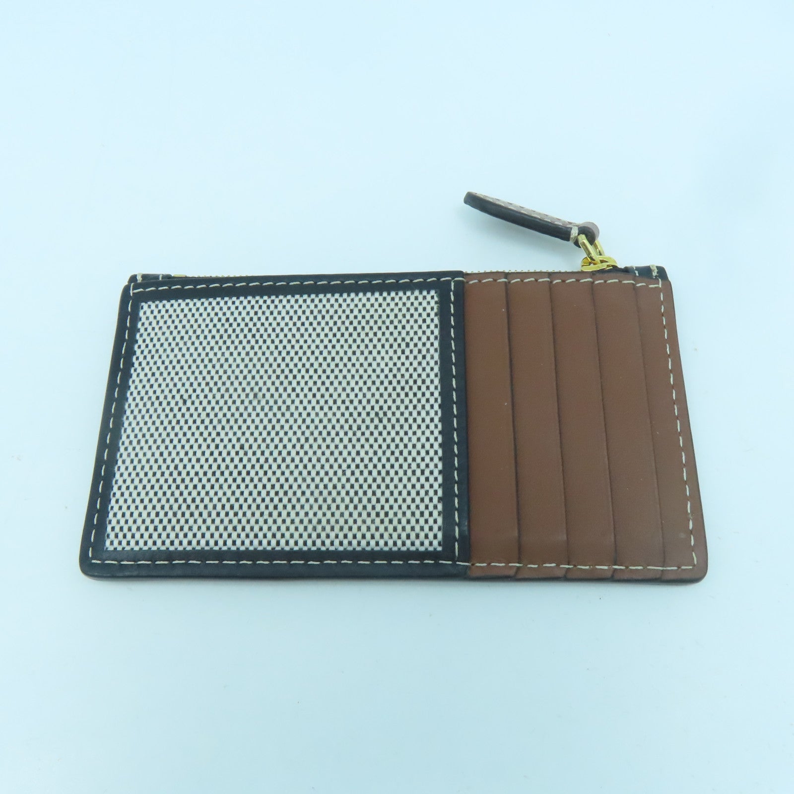 BURBERRY 牛皮皮革/帆布Card Holder金扣卡片套黑色/啡色