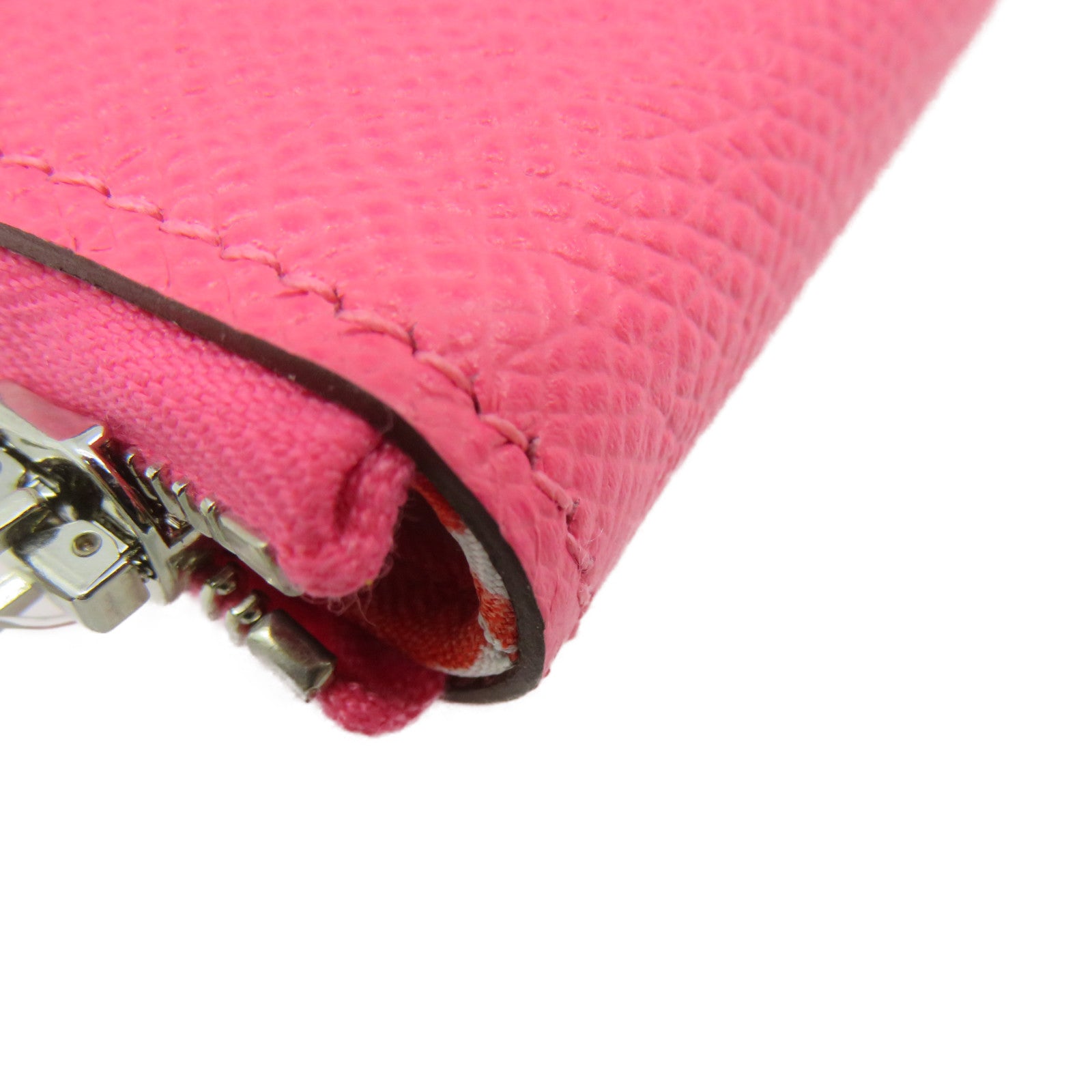 HERMES Epsom皮革Silk In Long wallet拉鏈長錢包粉紅色