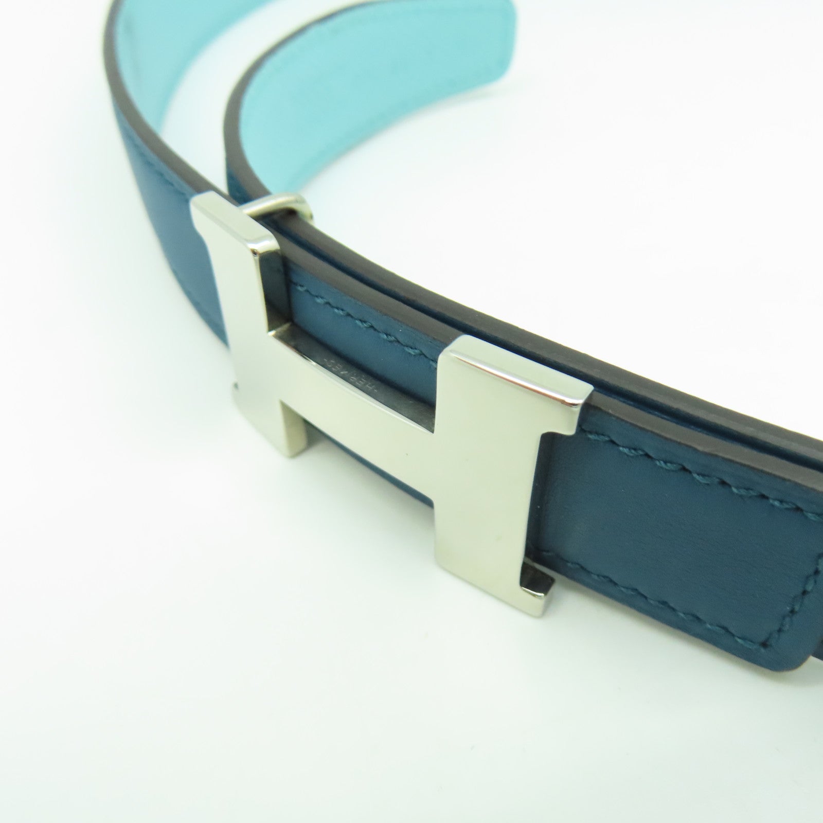 HERMES 【激減優惠】Swift皮革H Belt銀扣皮帶藍色