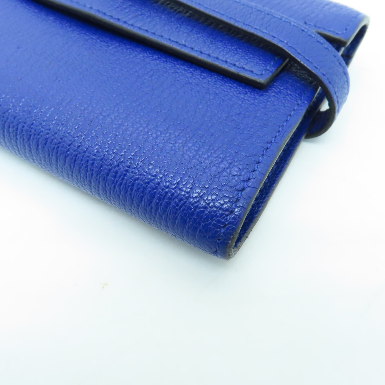 HERMES 【激減優惠】Chevre皮革Kelly Wallet銀扣錢包藍色