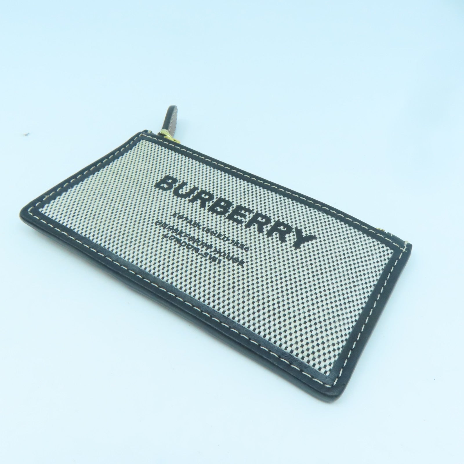 BURBERRY 牛皮皮革/帆布Card Holder金扣卡片套黑色/啡色
