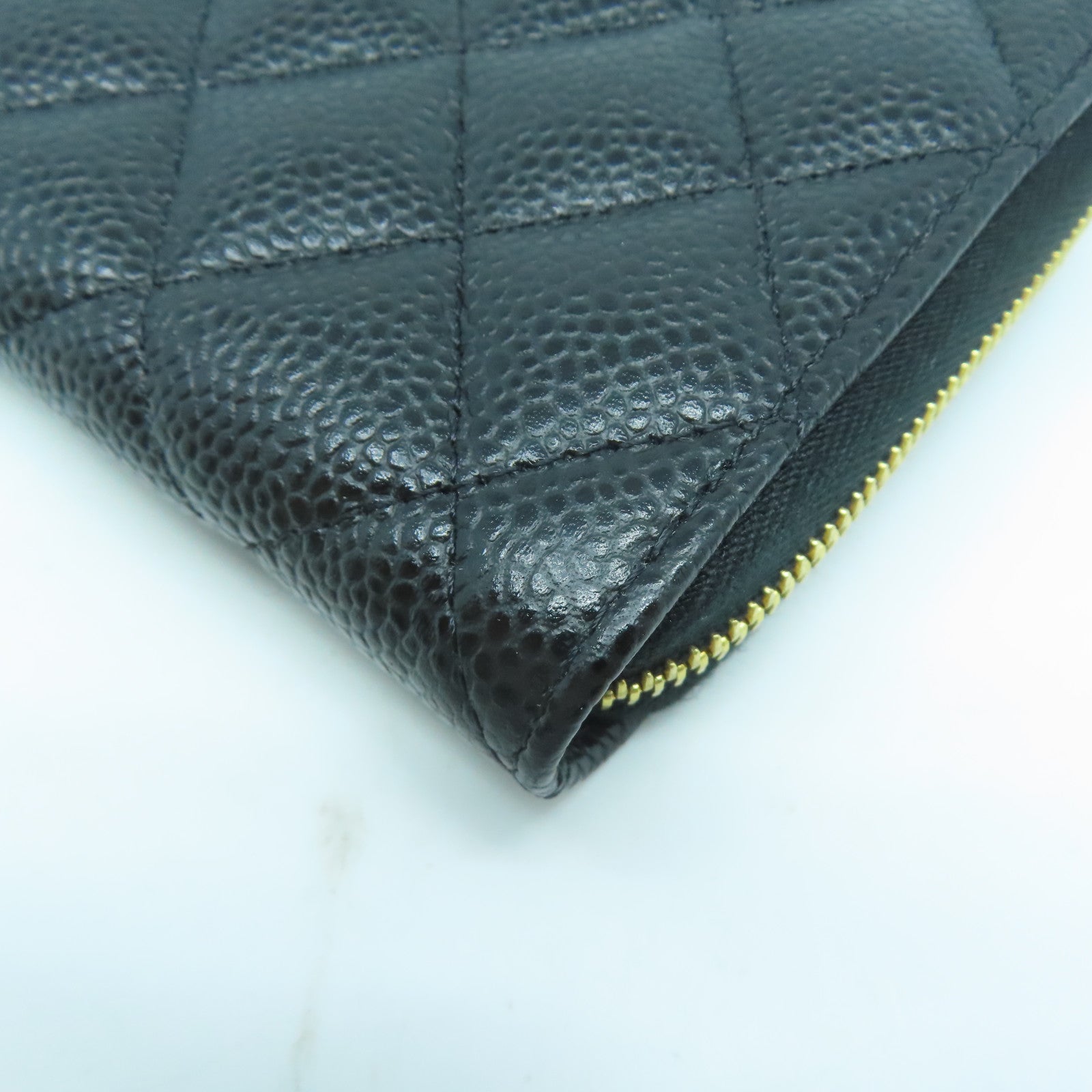 CHANEL 菱格Caviar皮革Long Wallet金扣長錢包黑色