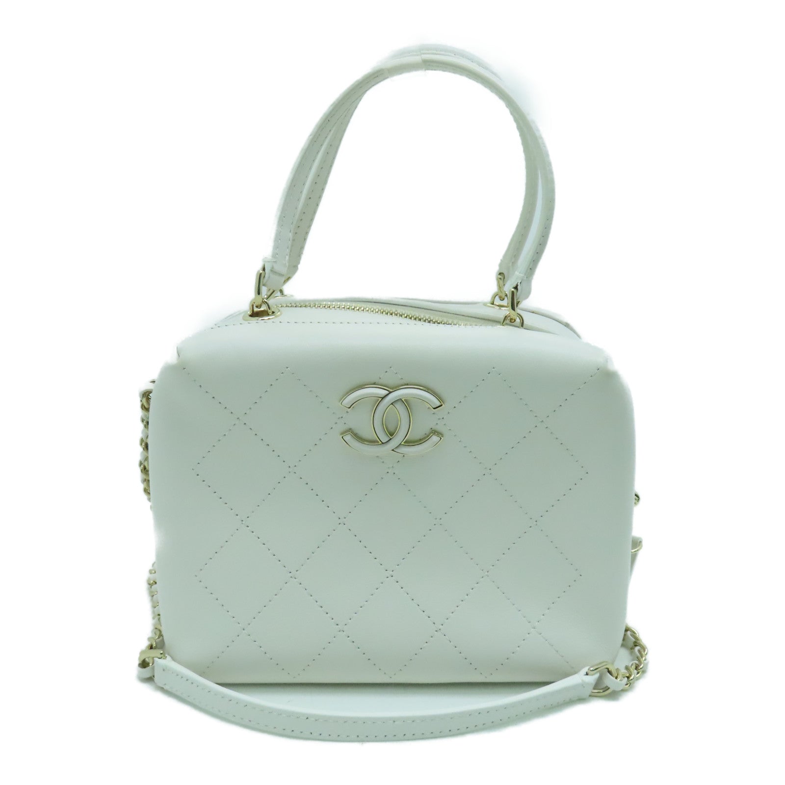 CHANEL 牛皮皮革2 Way Chain Shoulder金色手挽鏈帶肩背兩用袋白色