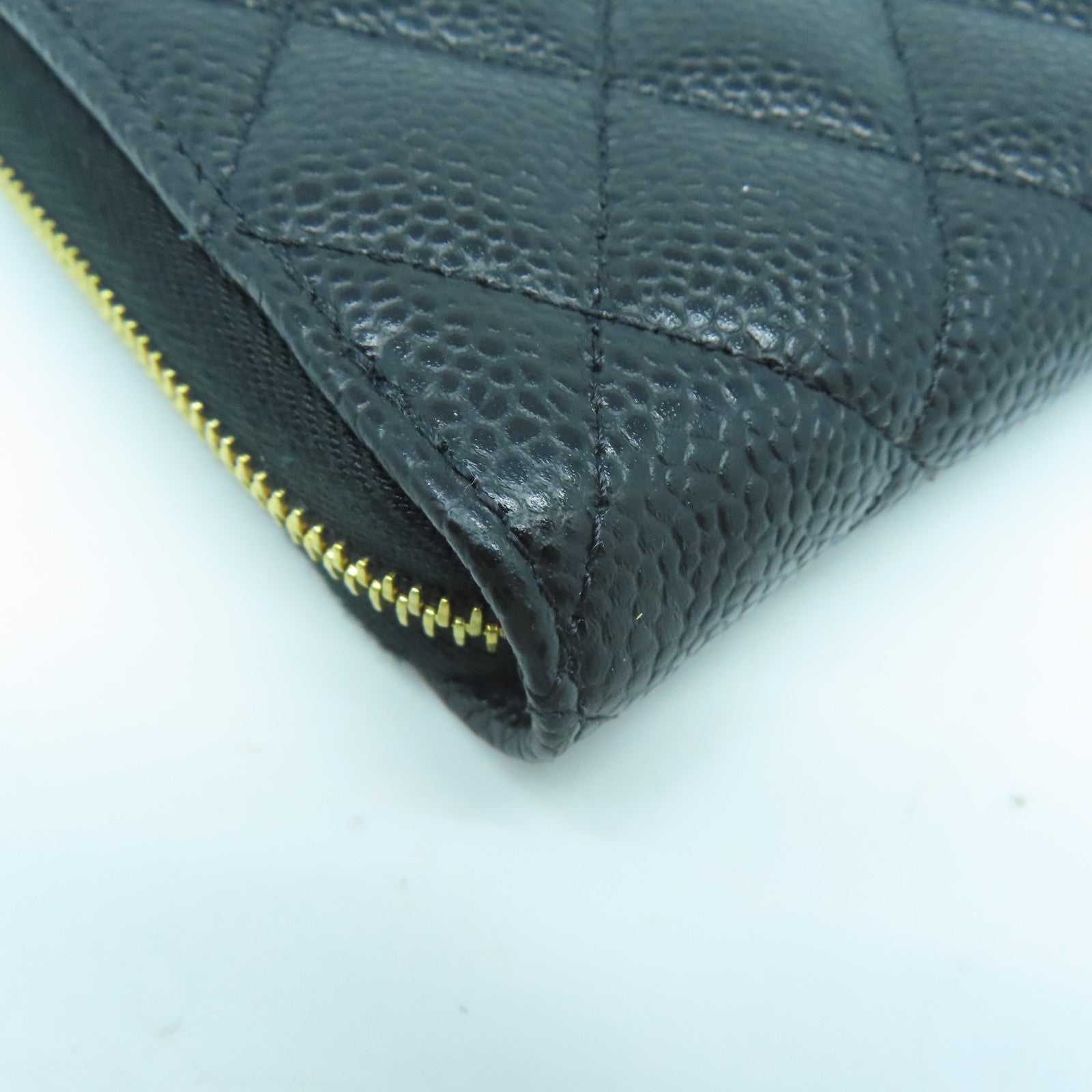 CHANEL 菱格Caviar皮革Long Wallet金扣長錢包黑色