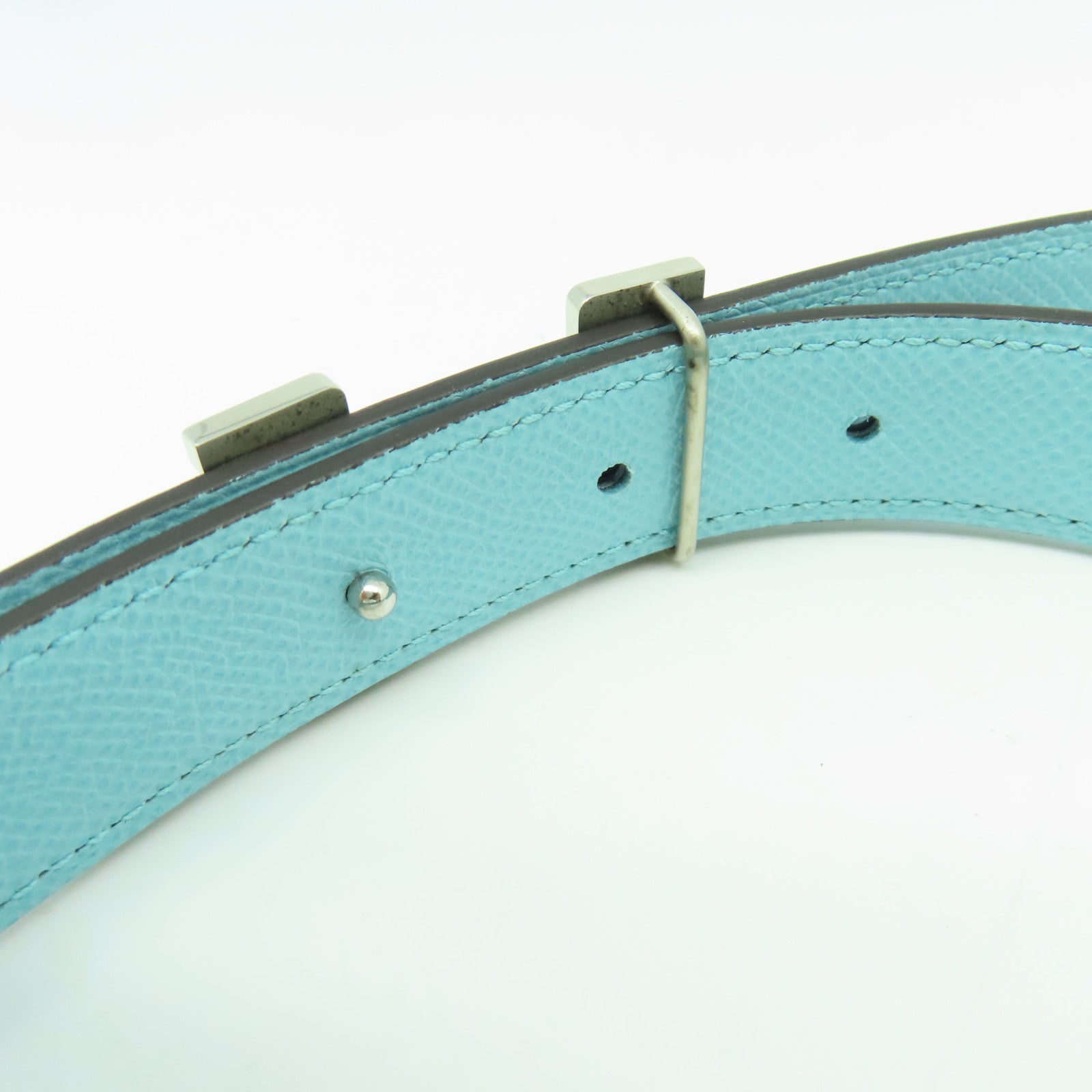 HERMES 【激減優惠】Swift皮革H Belt銀扣皮帶藍色