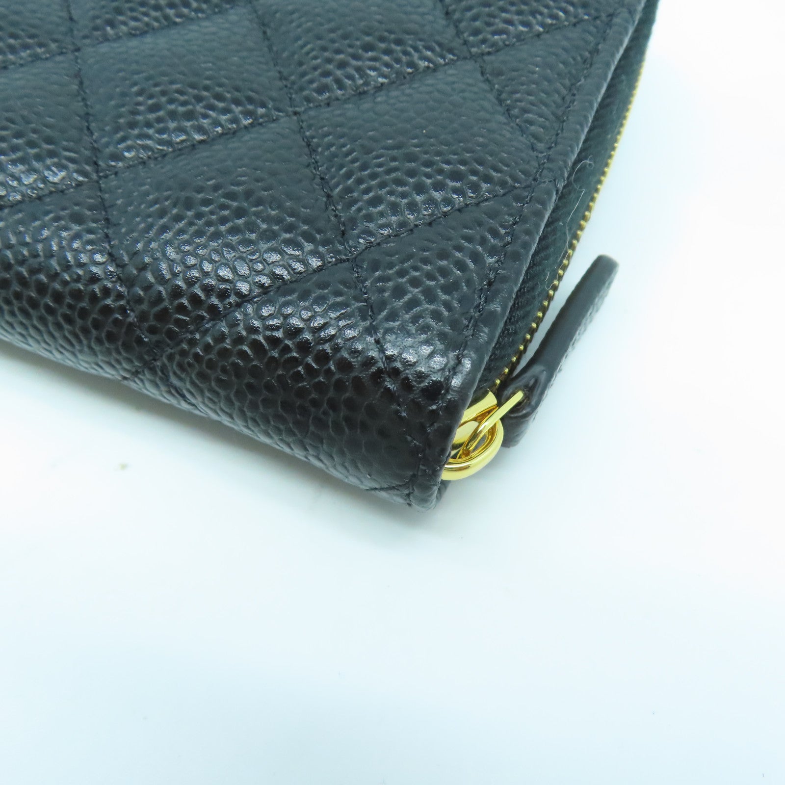 CHANEL 菱格Caviar皮革Long Wallet金扣長錢包黑色