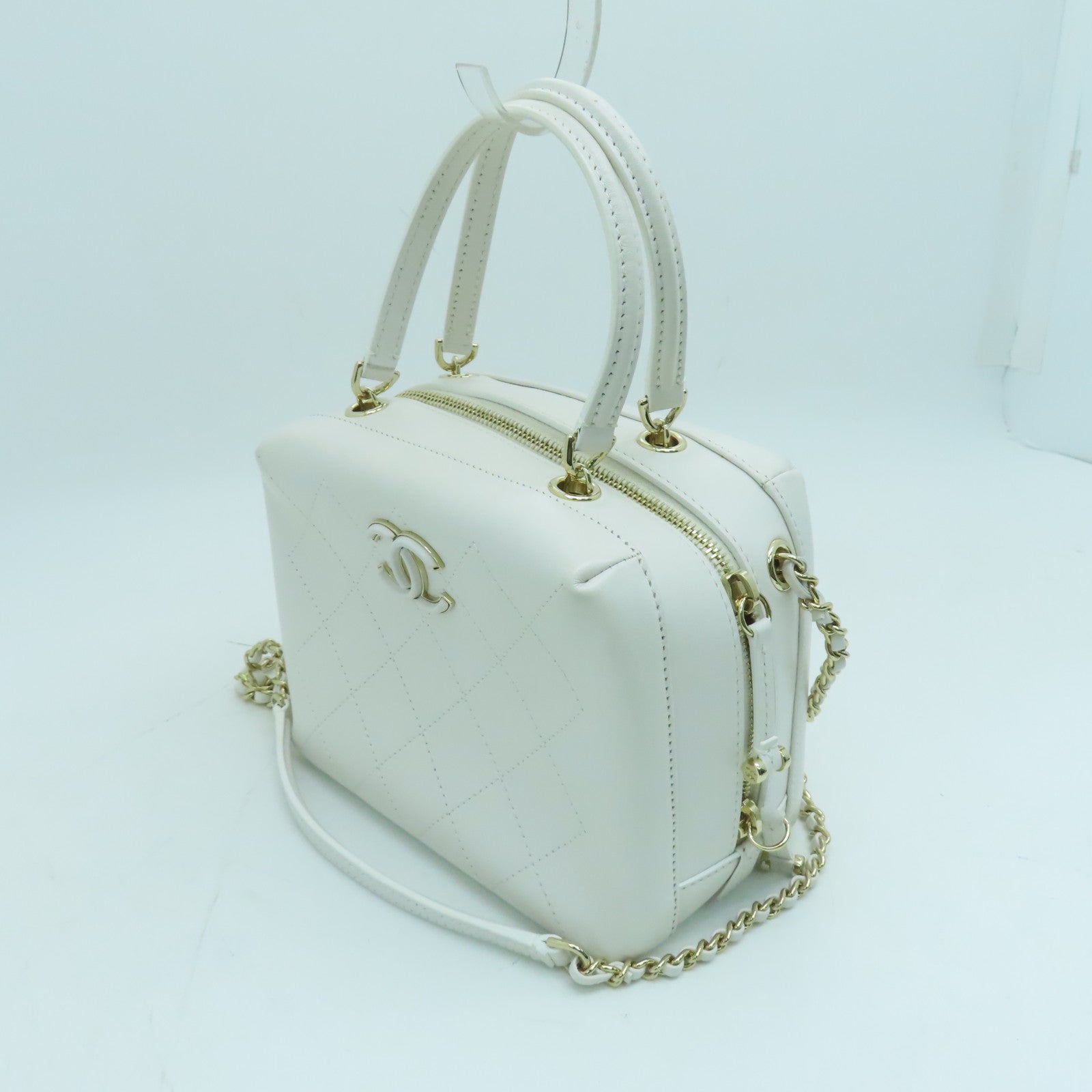 CHANEL 牛皮皮革2 Way Chain Shoulder金色手挽鏈帶肩背兩用袋白色