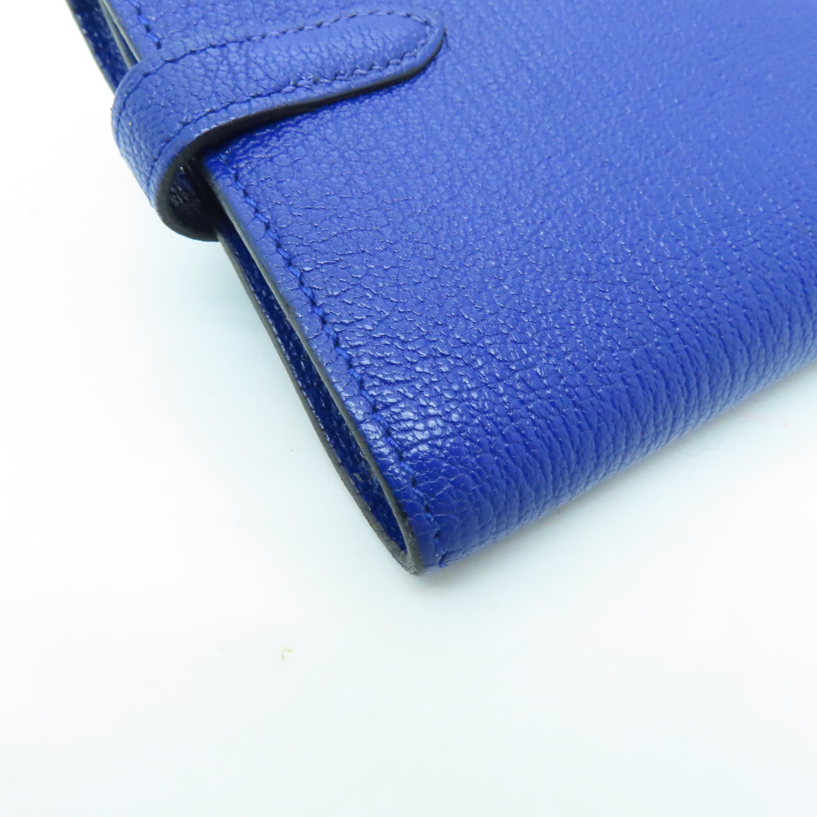 HERMES 【激減優惠】Chevre皮革Kelly Wallet銀扣錢包藍色