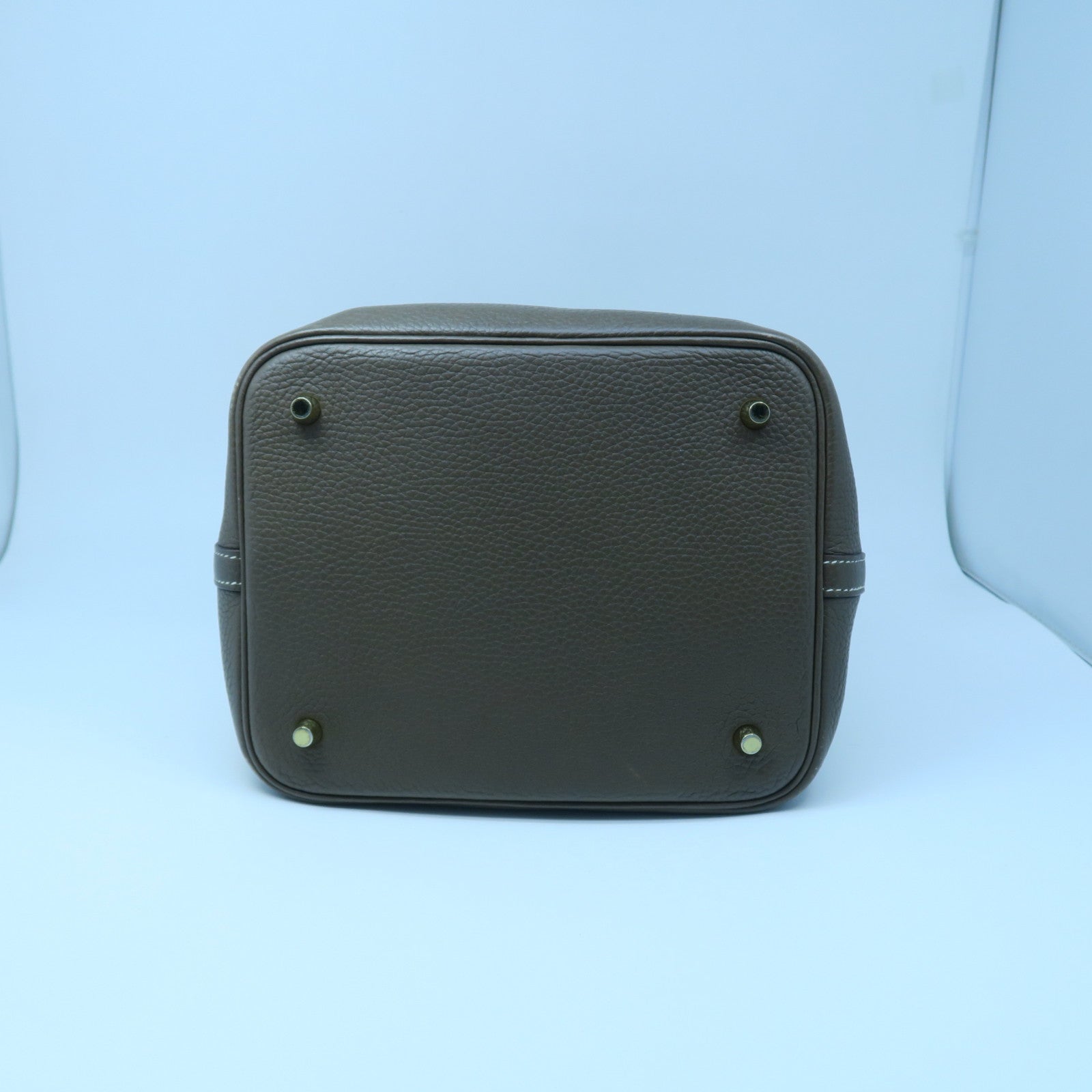 HERMES Clemence Leather Picotin MM Gold Buckle Handle Bag Elephant Gray