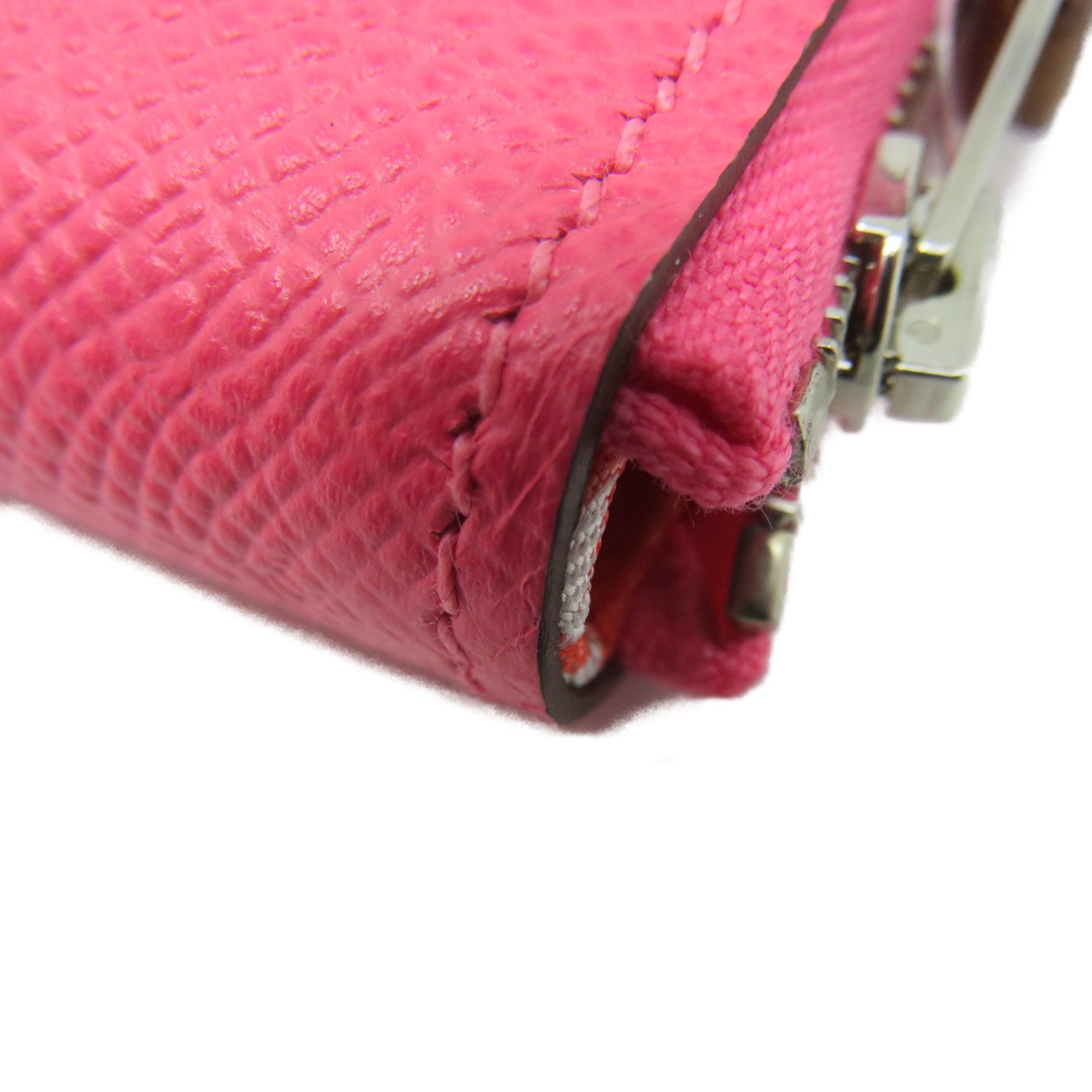 HERMES Epsom皮革Silk In Long wallet拉鏈長錢包粉紅色