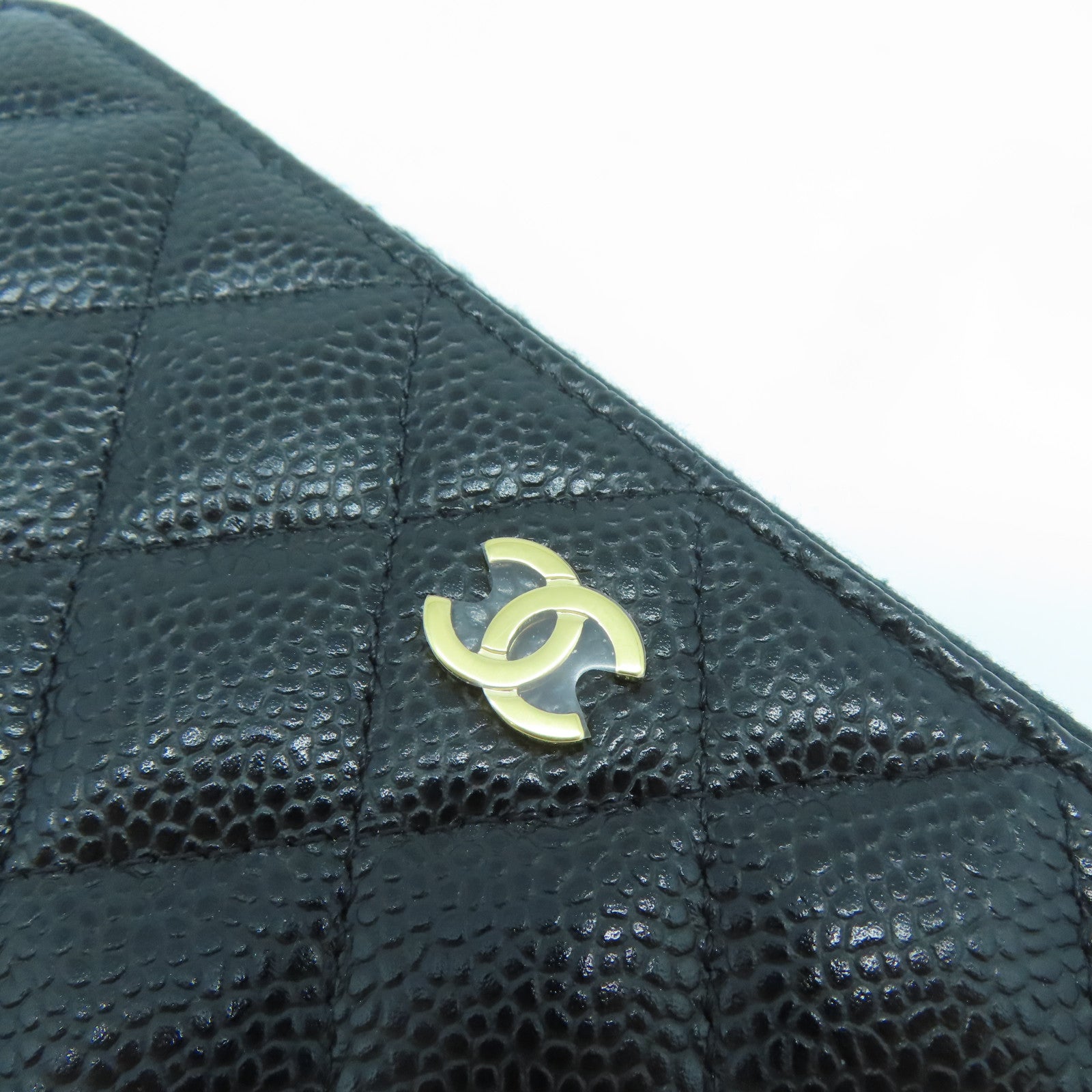 CHANEL 菱格Caviar皮革Long Wallet金扣長錢包黑色