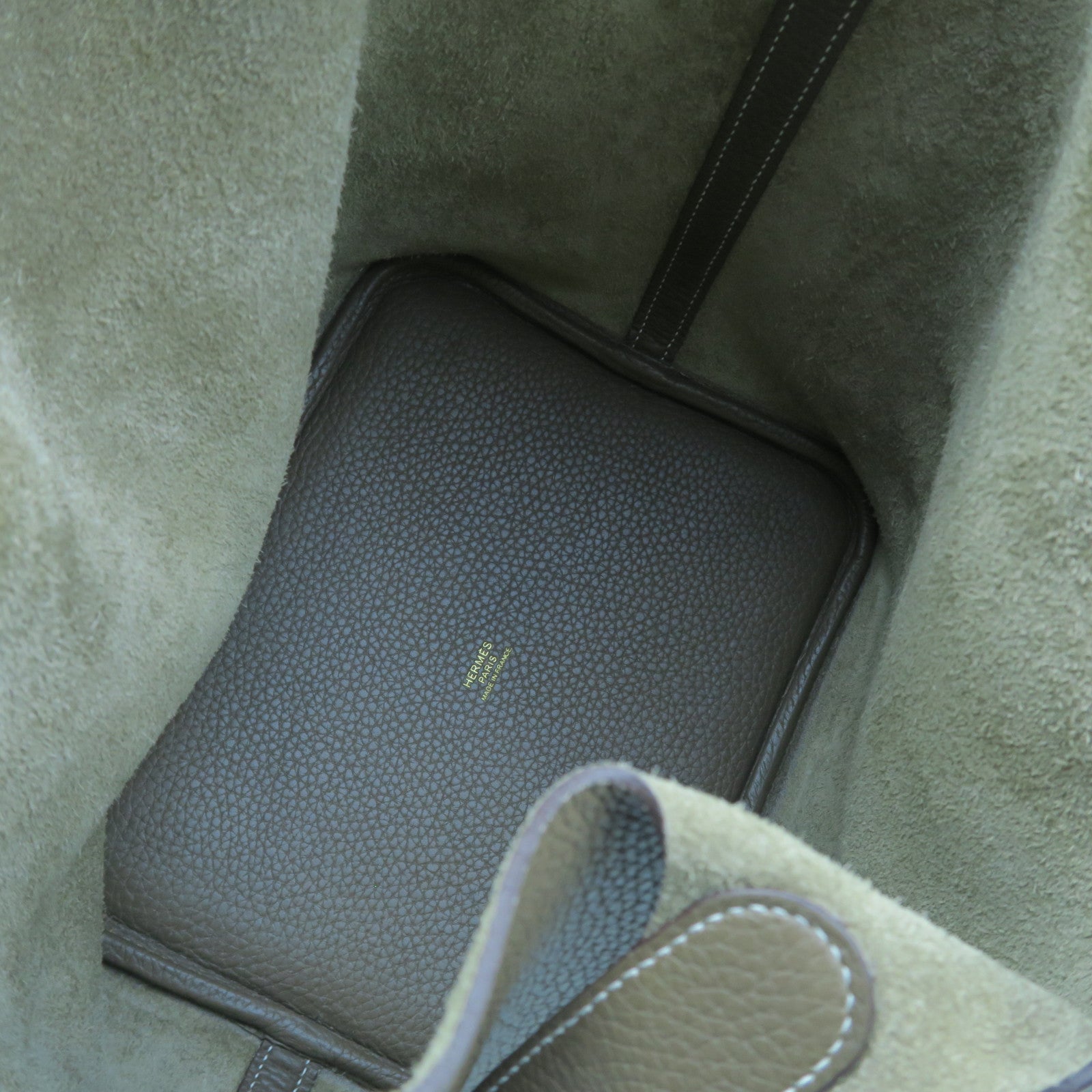 HERMES Clemence Leather Picotin MM Gold Buckle Handle Bag Elephant Gray