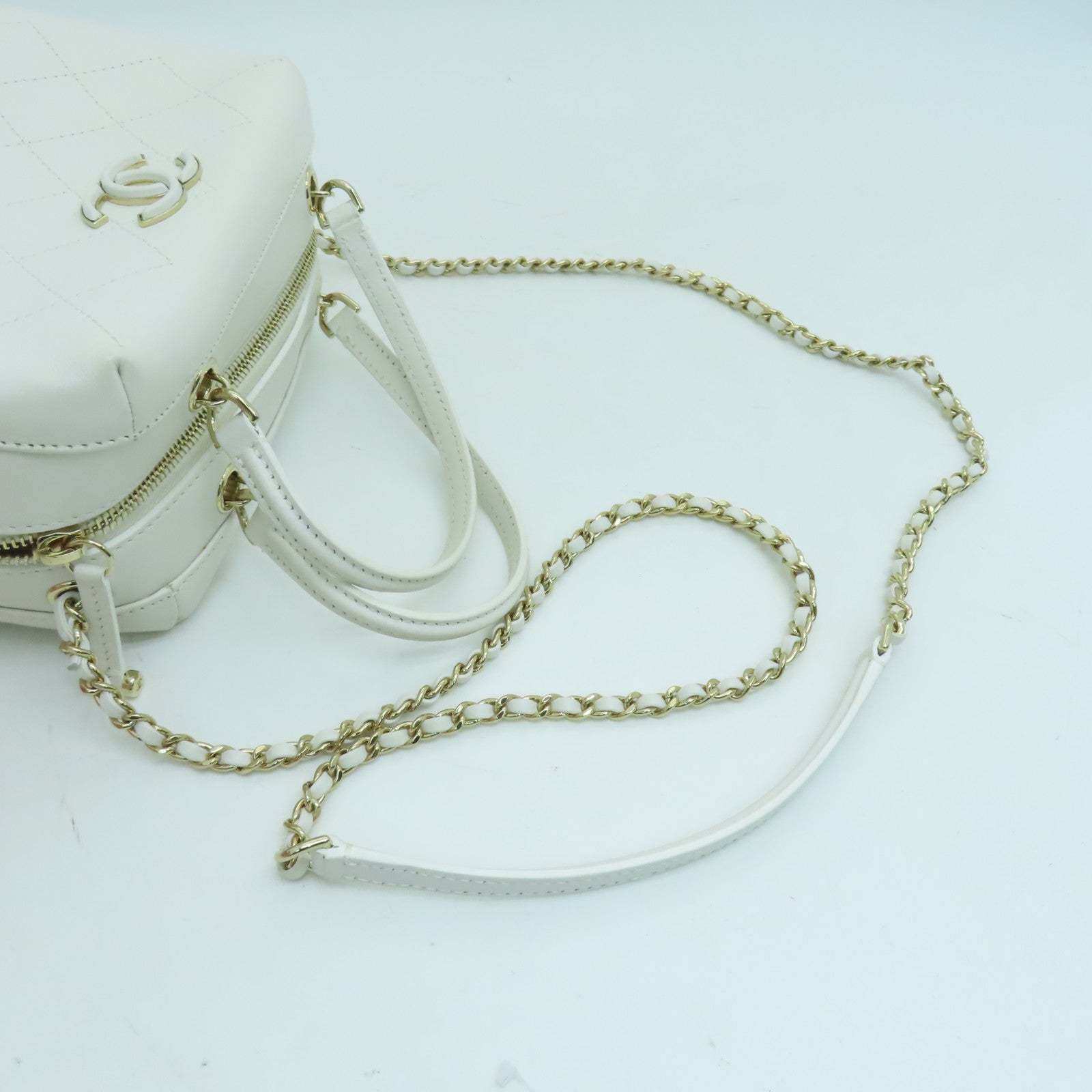 CHANEL 牛皮皮革2 Way Chain Shoulder金色手挽鏈帶肩背兩用袋白色