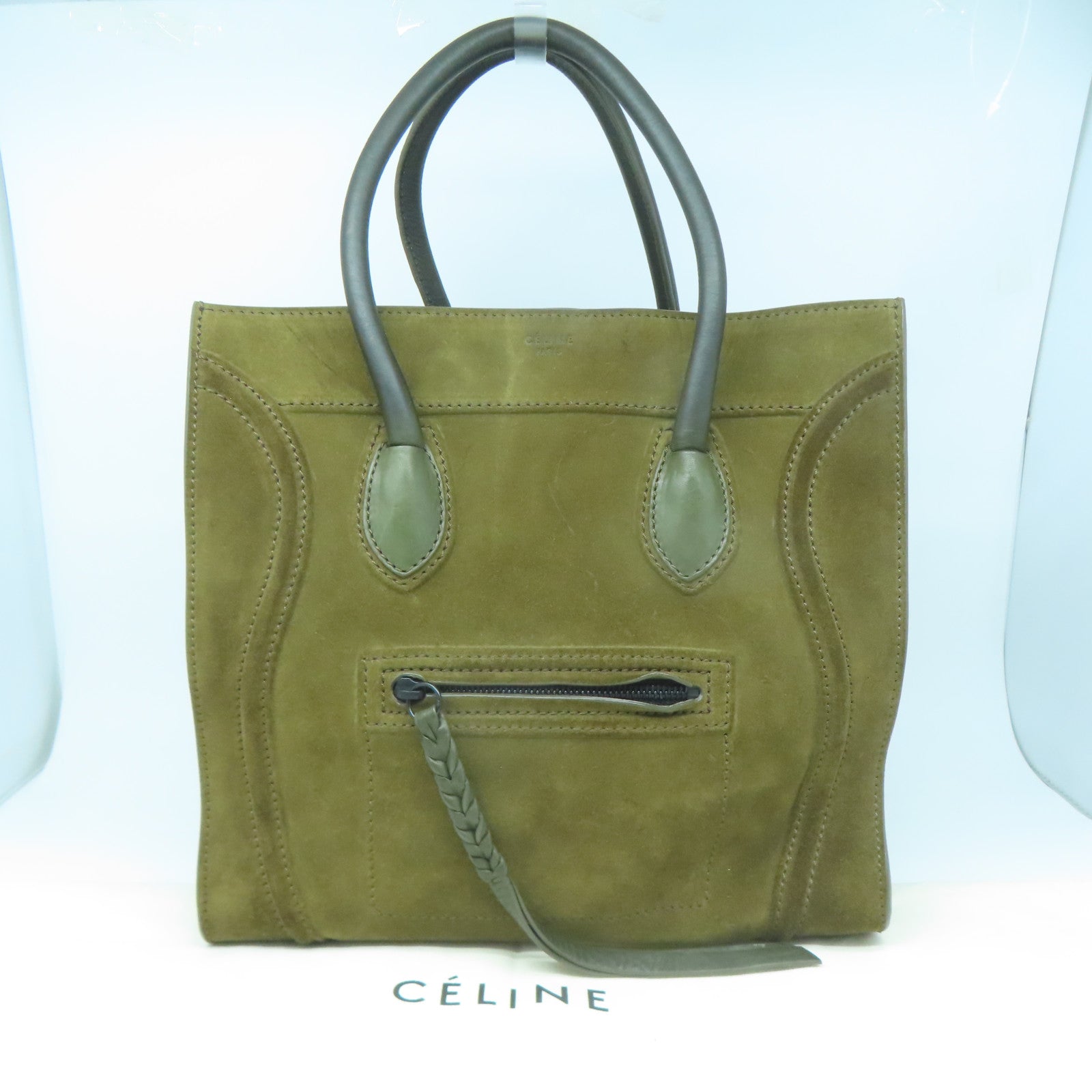 CELINE 牛皮皮革Luggage黑扣手挽袋啡色