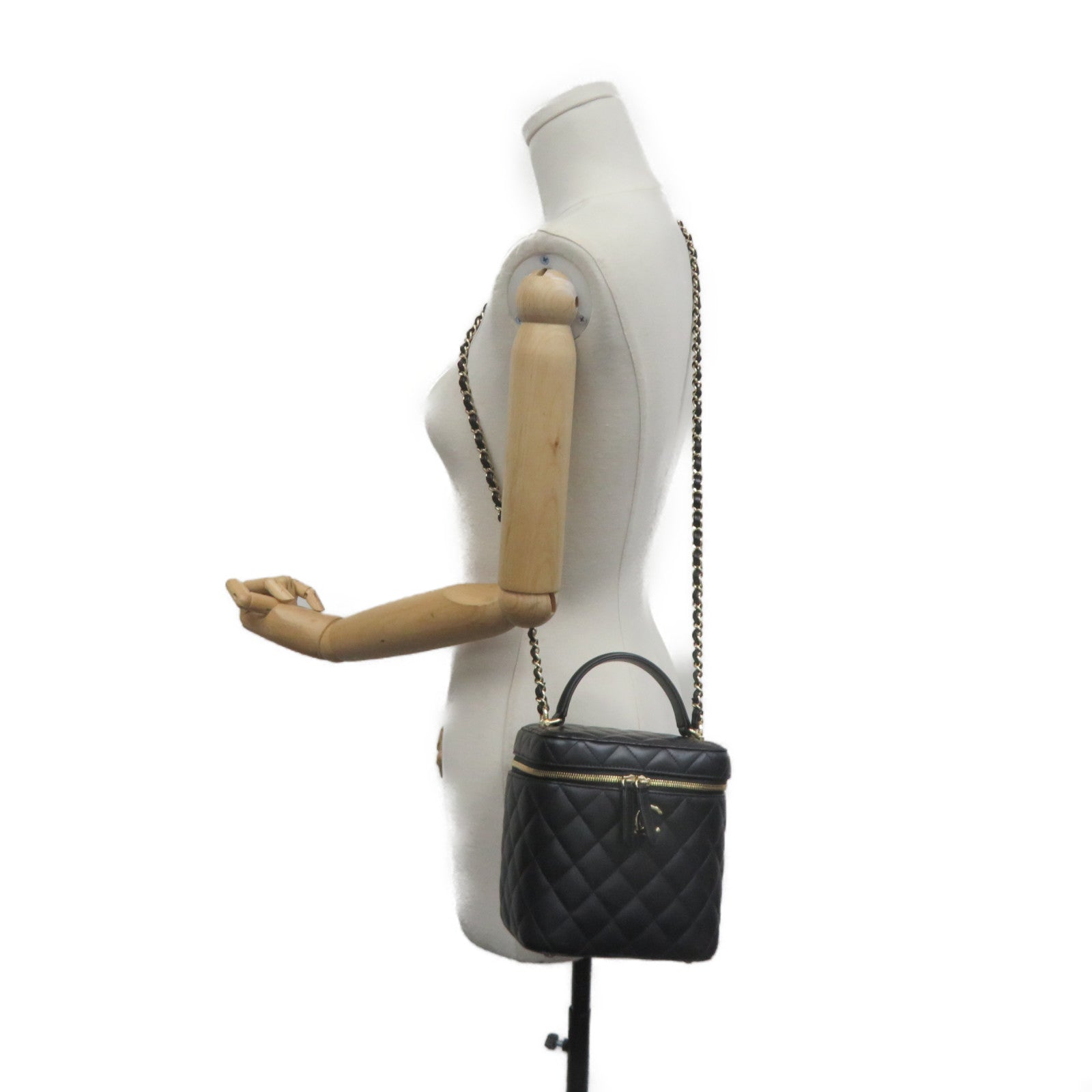 CHANEL 【激減優惠】菱格羊皮皮革金扣Small Vanity Case 2way Shoulder Bag鏈帶手挽肩背兩用袋黑色