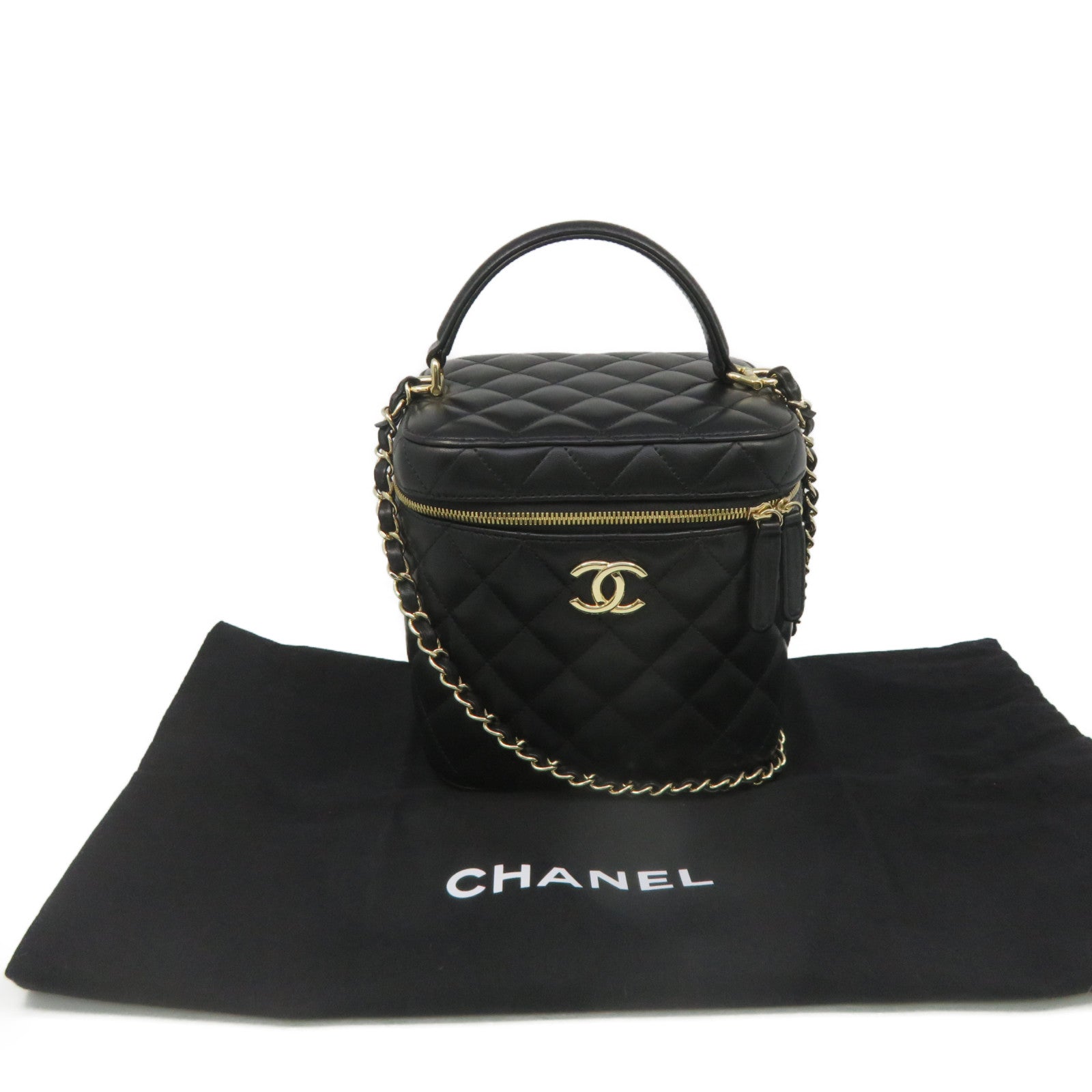 CHANEL 【激減優惠】菱格羊皮皮革金扣Small Vanity Case 2way Shoulder Bag鏈帶手挽肩背兩用袋黑色