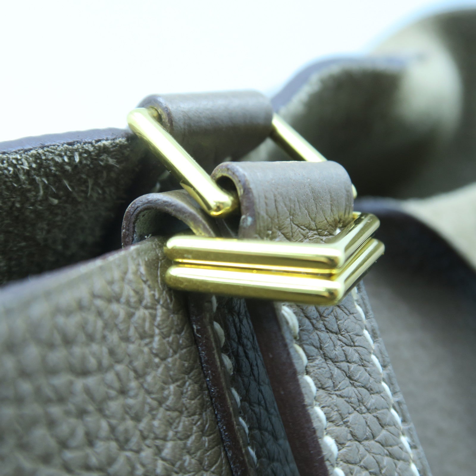 HERMES Clemence Leather Picotin MM Gold Buckle Handle Bag Elephant Gray
