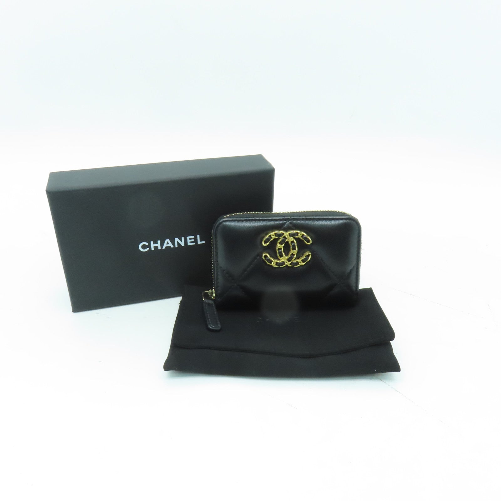 CHANEL 菱格羊皮皮革Coin Case金扣零錢包黑色