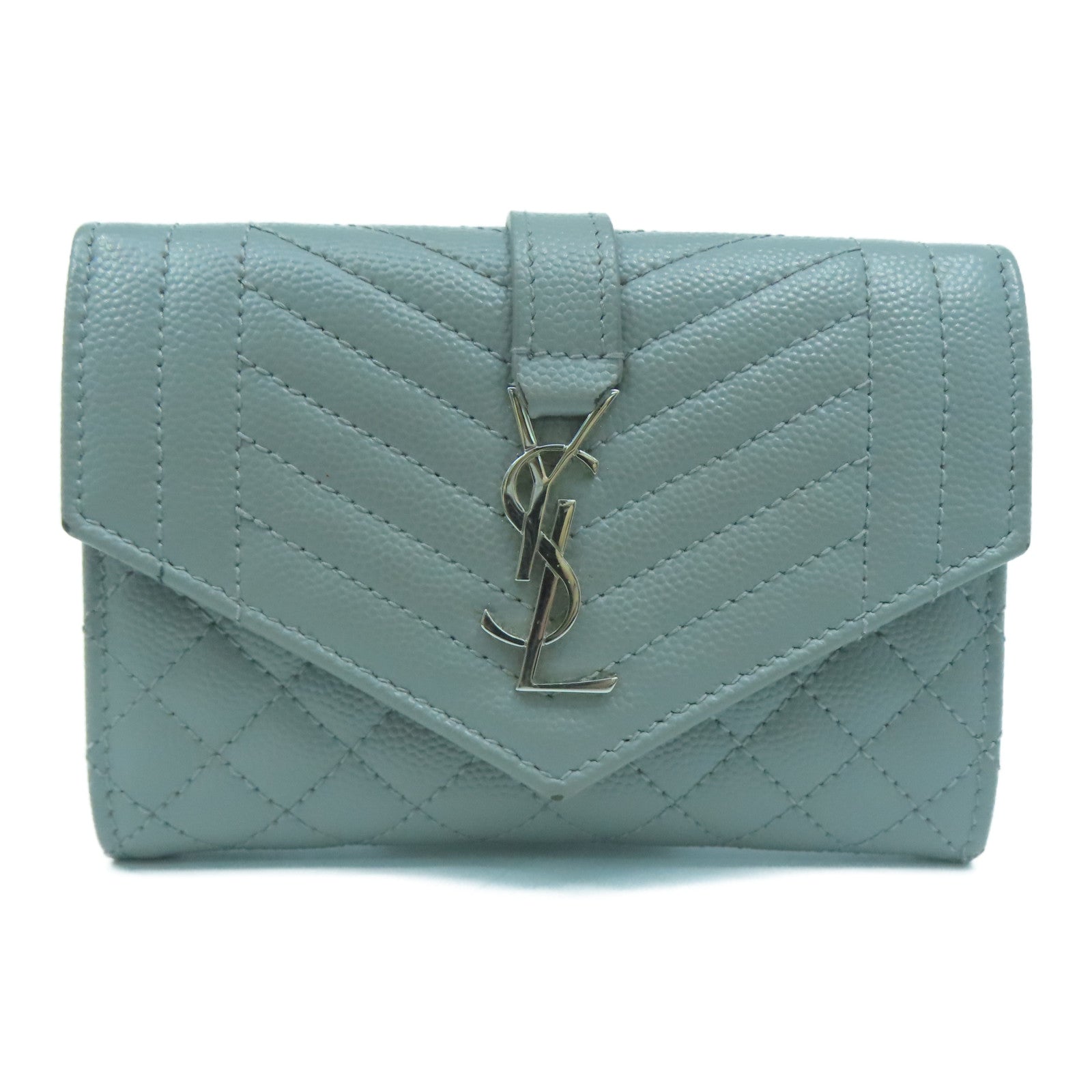 SAINT LAURENT 牛皮皮革Wallet銀扣錢包灰色