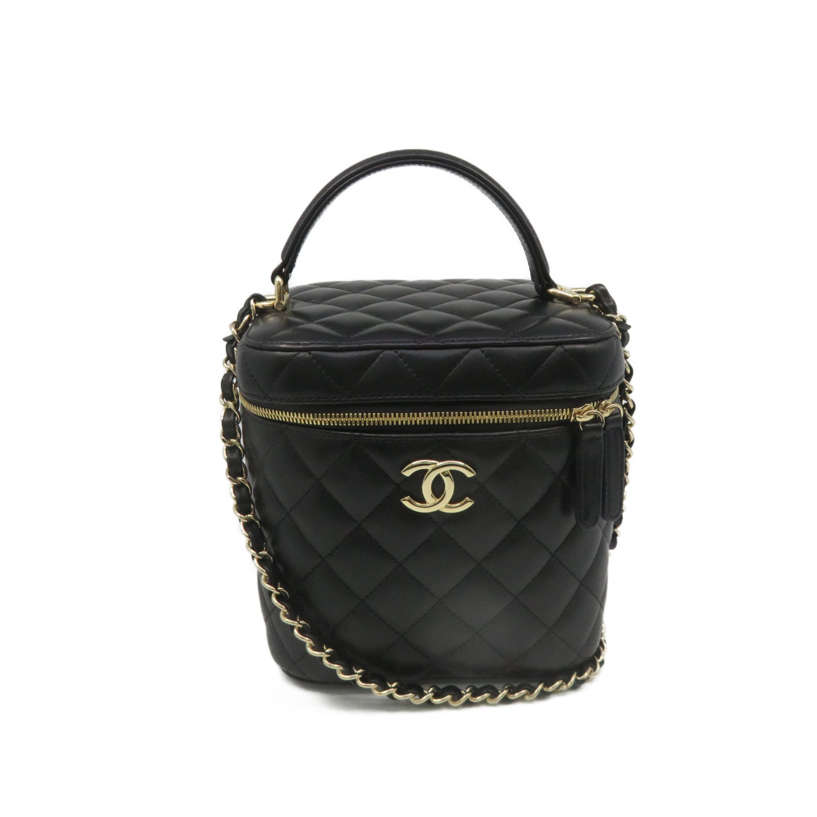 CHANEL 【激減優惠】菱格羊皮皮革金扣Small Vanity Case 2way Shoulder Bag鏈帶手挽肩背兩用袋黑色