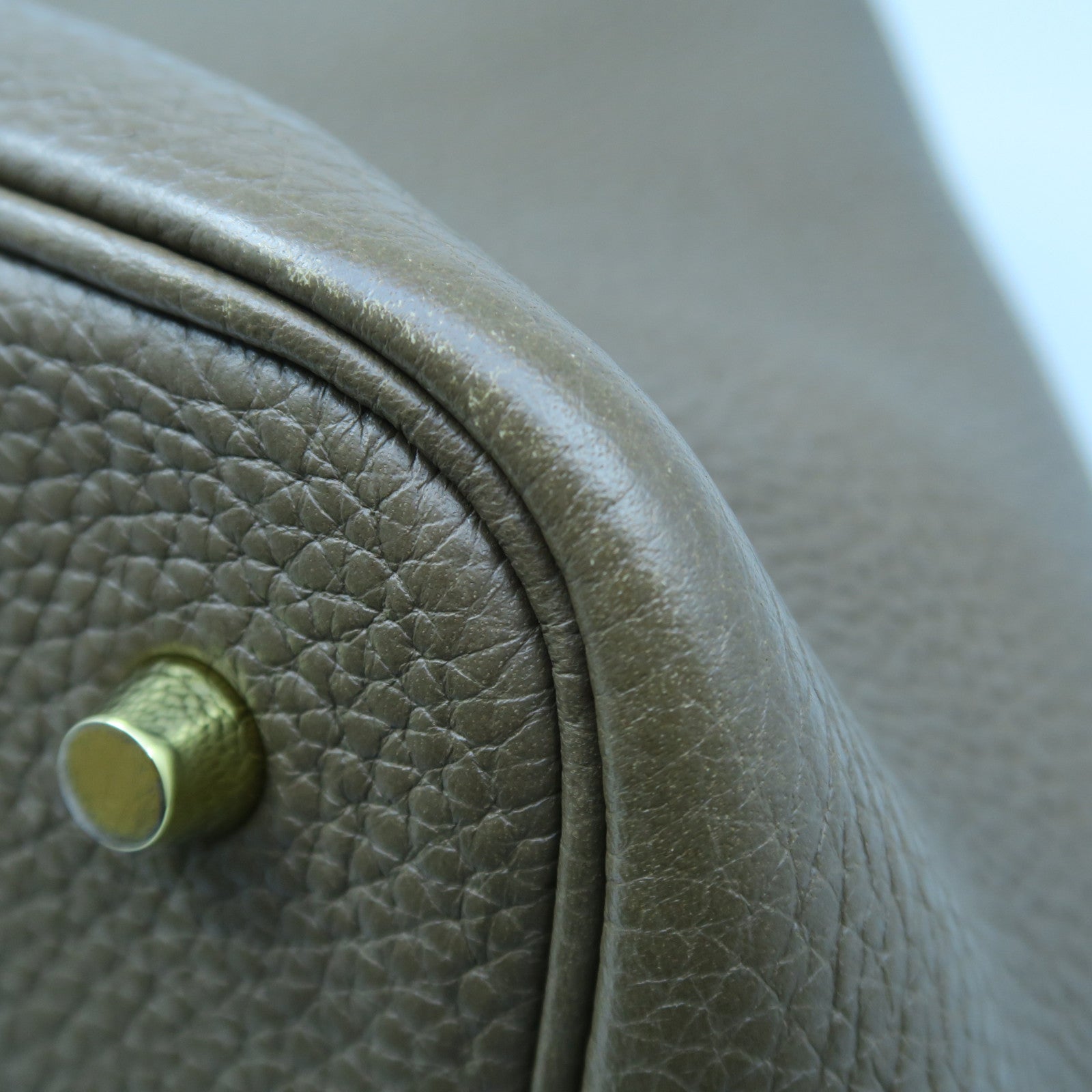 HERMES Clemence Leather Picotin MM Gold Buckle Handle Bag Elephant Gray