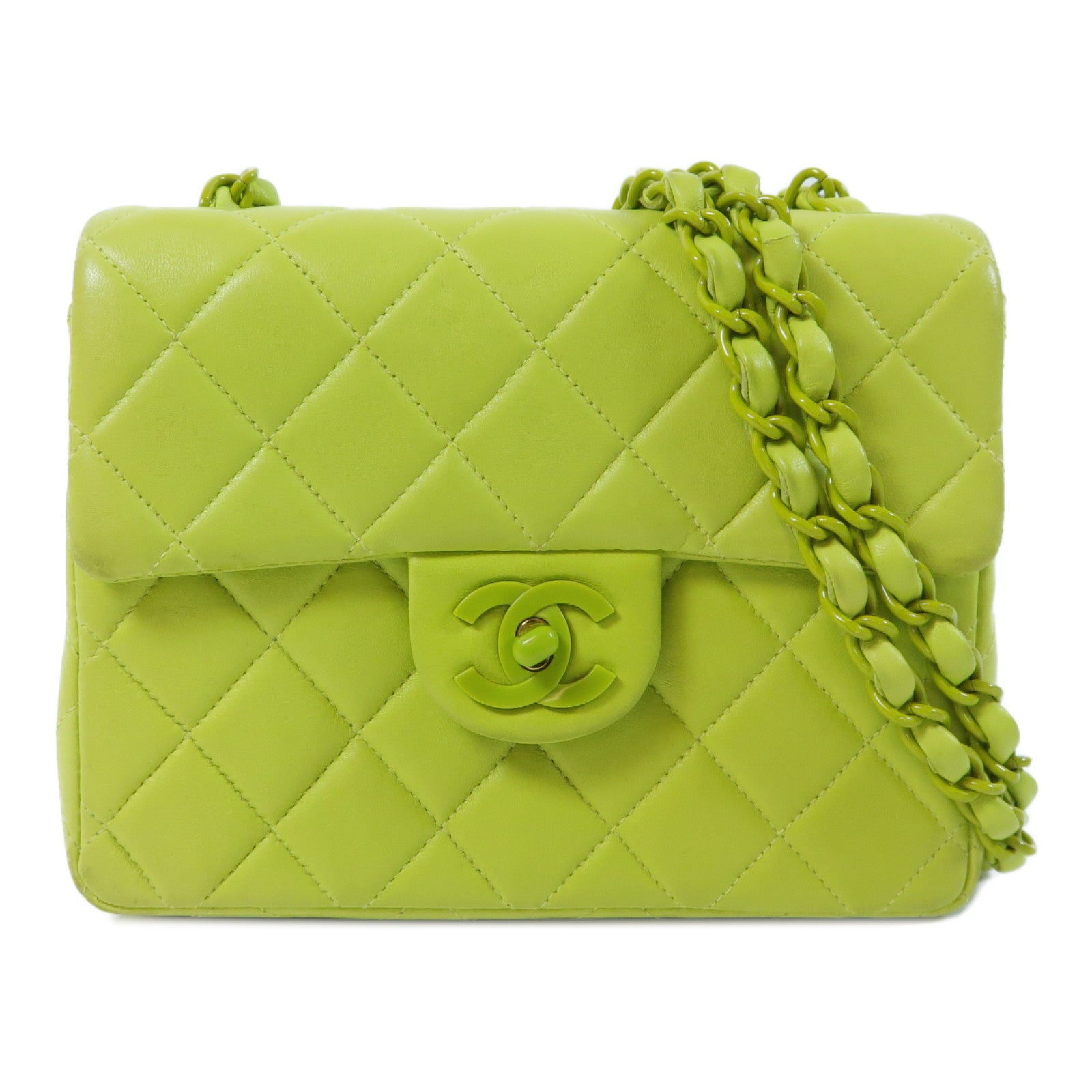 CHANEL 菱格羊皮皮革Vintage Chain Bag金扣鏈帶肩背袋綠色