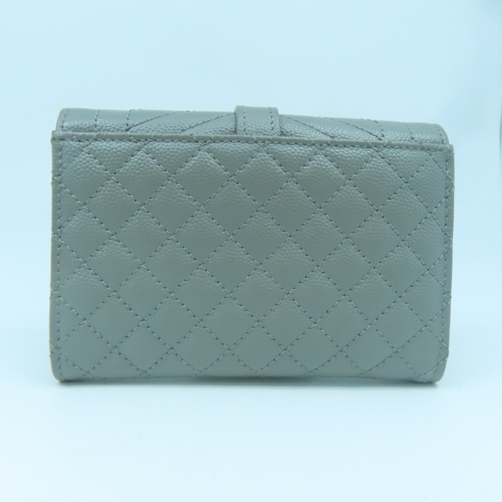 SAINT LAURENT 牛皮皮革Wallet銀扣錢包灰色
