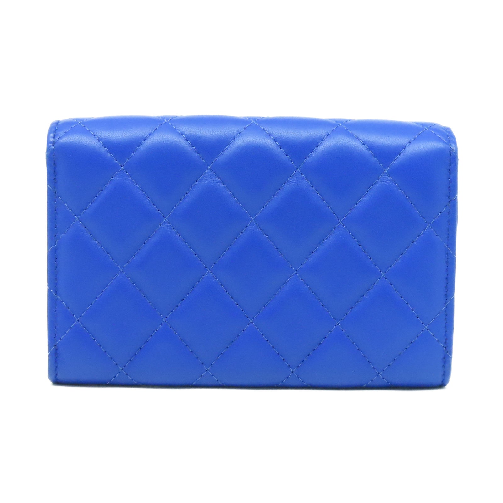 CHANEL 【激減優惠】菱格羊皮皮革Wallet銀扣長錢包藍色