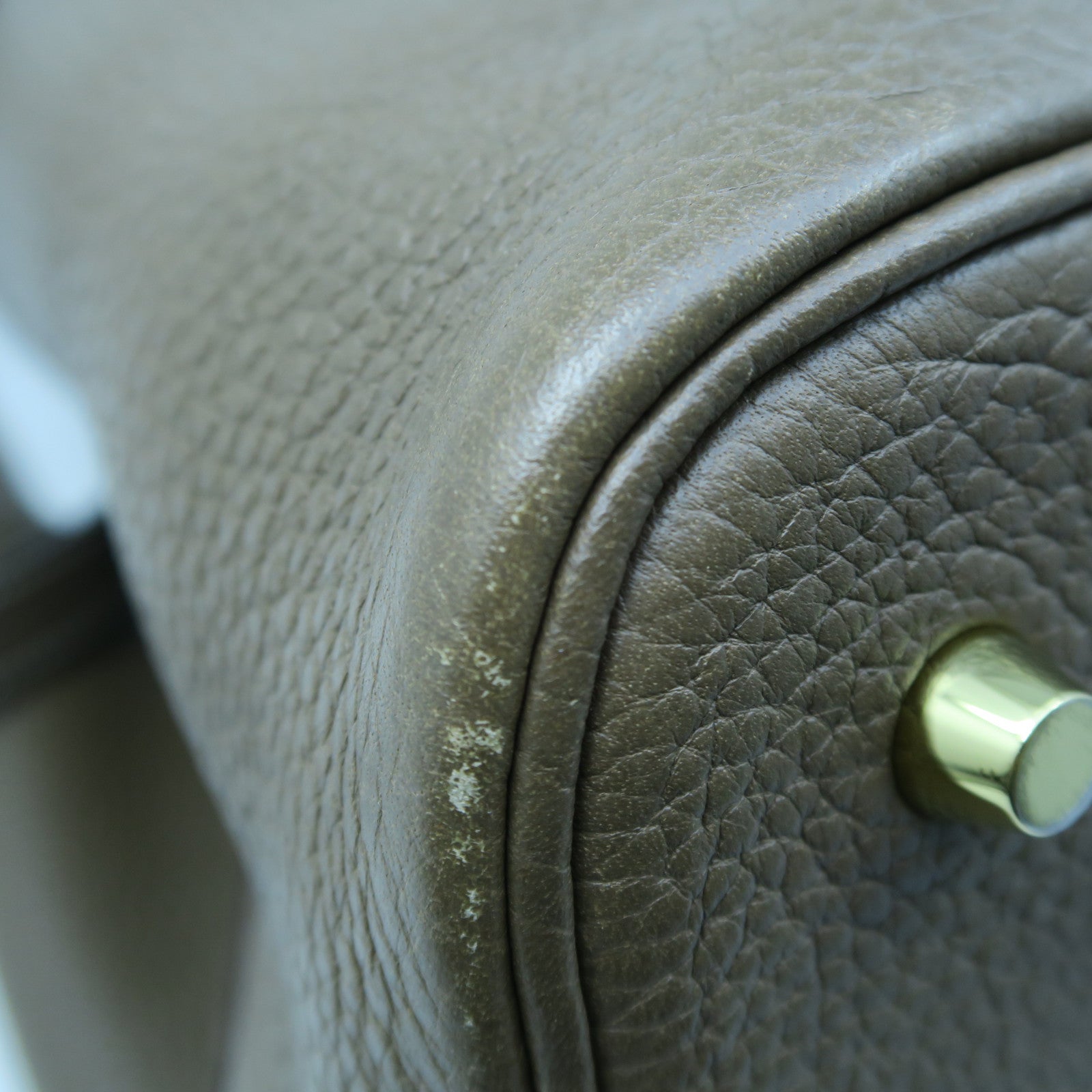 HERMES Clemence Leather Picotin MM Gold Buckle Handle Bag Elephant Gray