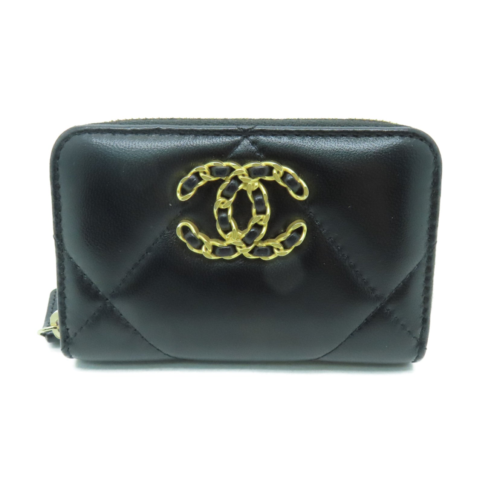 CHANEL 菱格羊皮皮革Coin Case金扣零錢包黑色