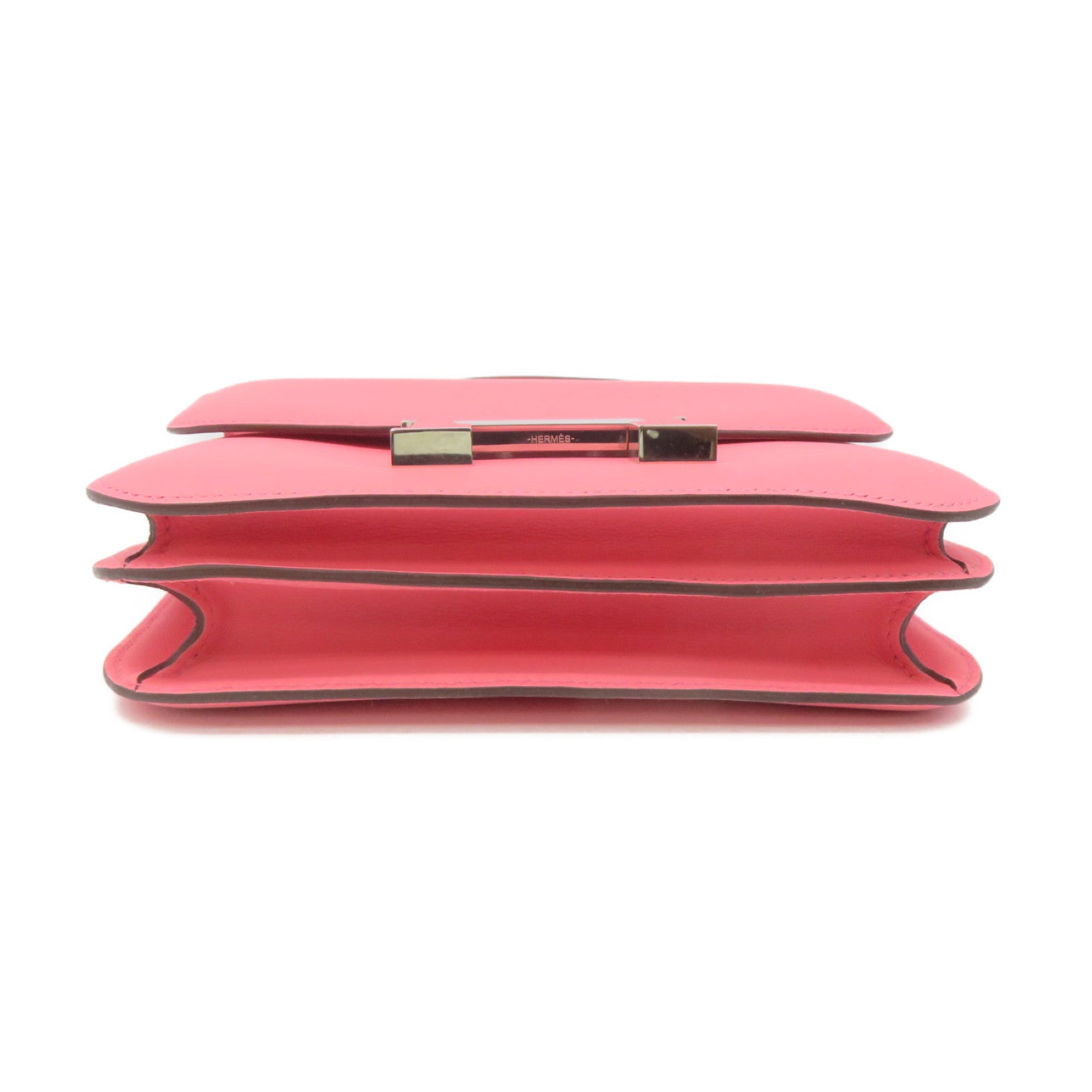 HERMES Swift皮革Constance Mini Shoulder Bag银扣肩背袋Rose Azalee粉红色