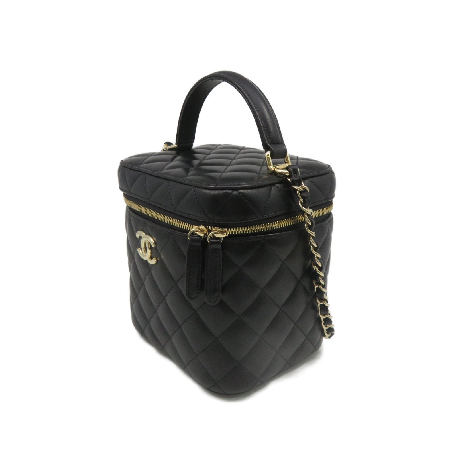 CHANEL 【激減優惠】菱格羊皮皮革金扣Small Vanity Case 2way Shoulder Bag鏈帶手挽肩背兩用袋黑色
