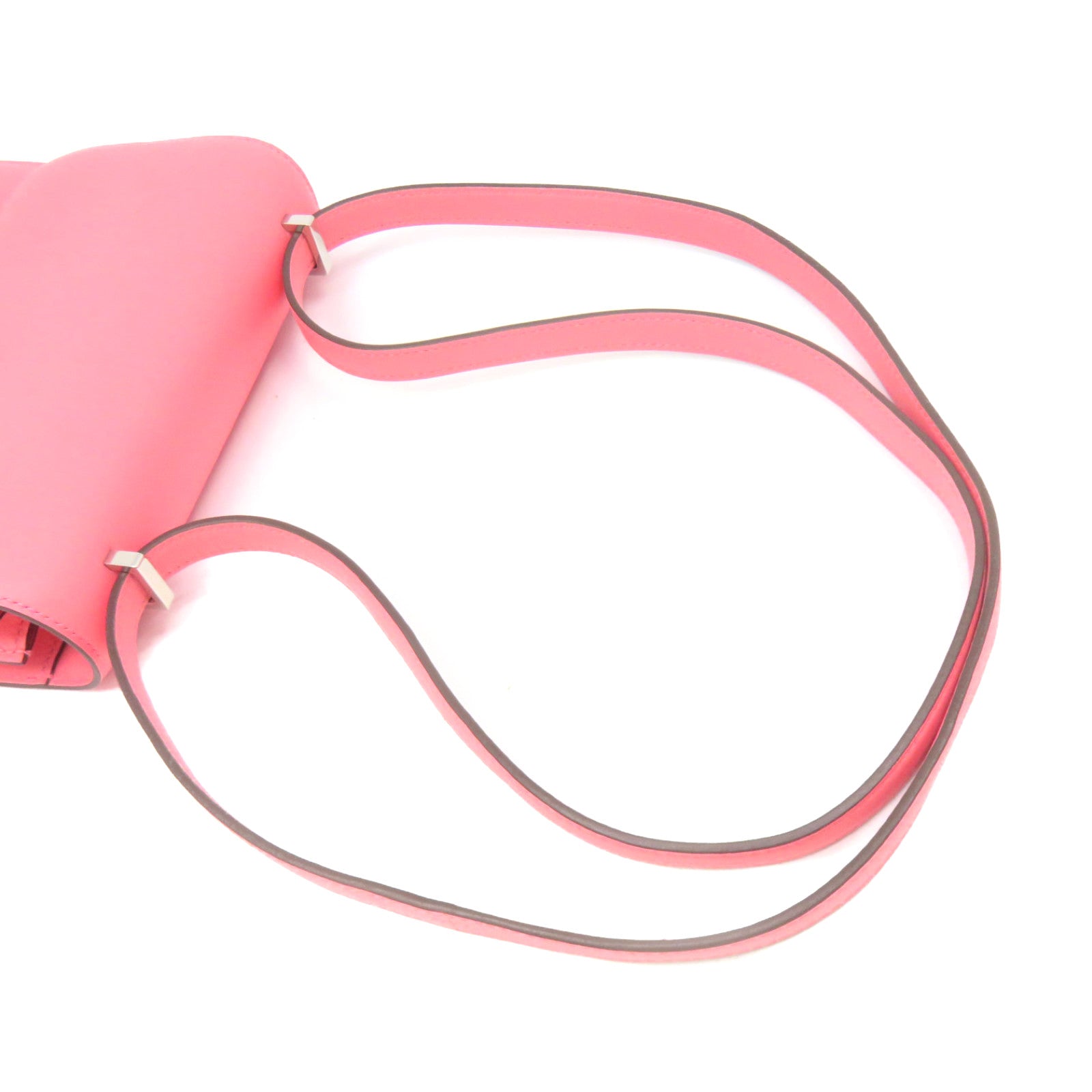 HERMES Swift皮革Constance Mini Shoulder Bag银扣肩背袋Rose Azalee粉红色
