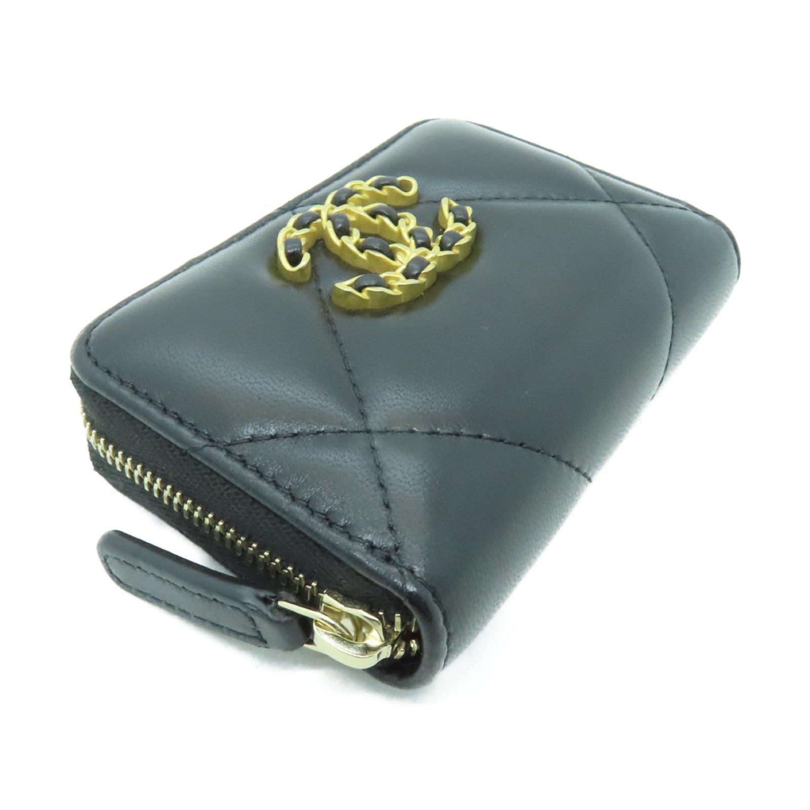 CHANEL 菱格羊皮皮革Coin Case金扣零錢包黑色