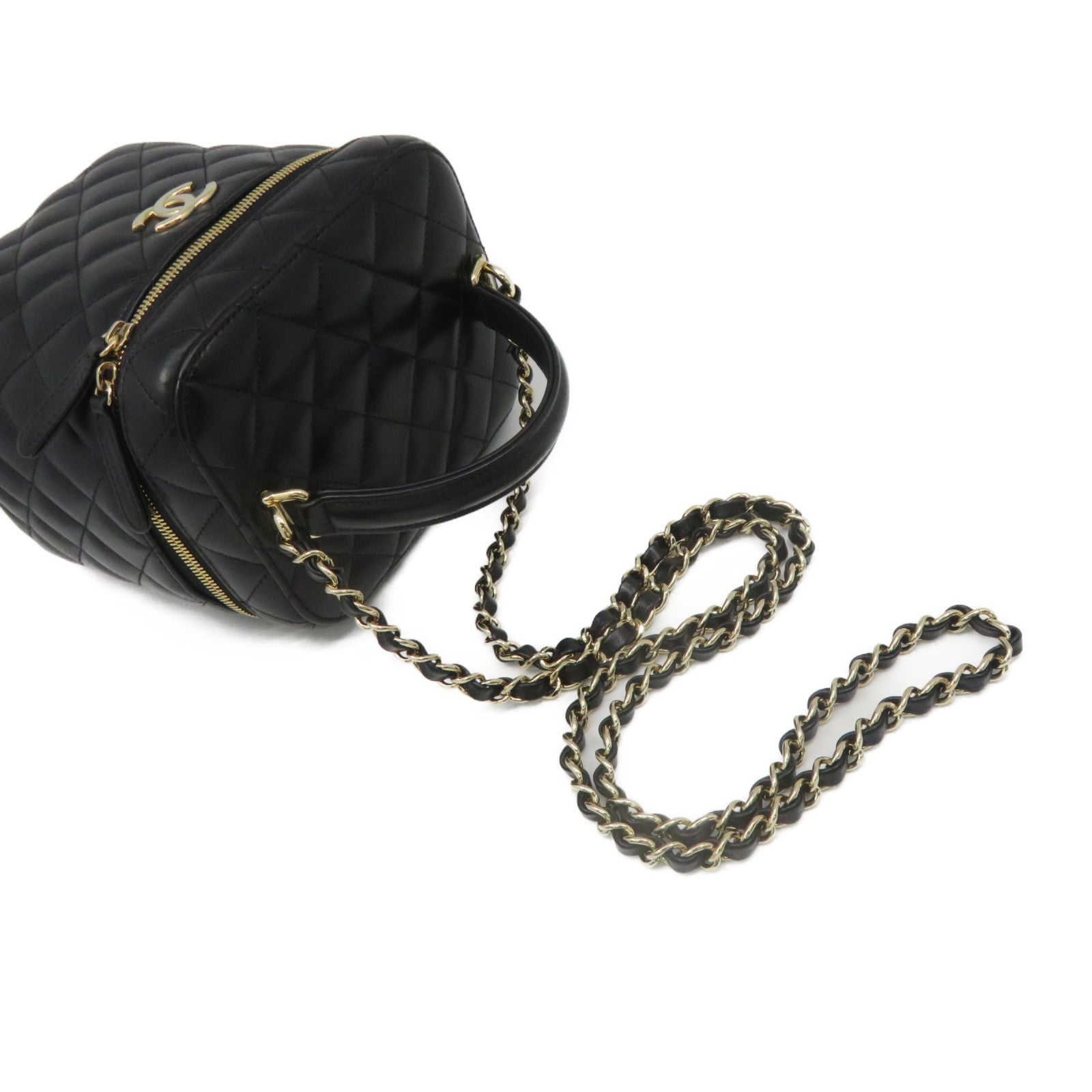 CHANEL 【激減優惠】菱格羊皮皮革金扣Small Vanity Case 2way Shoulder Bag鏈帶手挽肩背兩用袋黑色