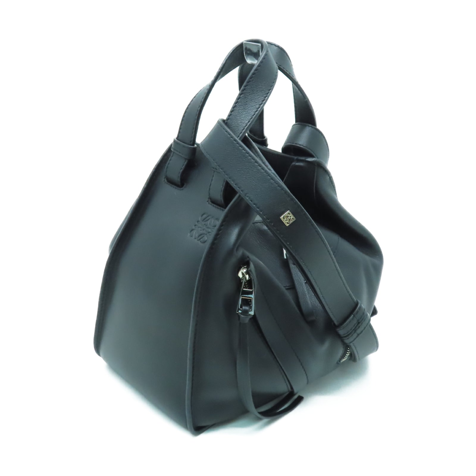 LOEWE 牛皮皮革Hammock Small銀扣肩背袋黑色