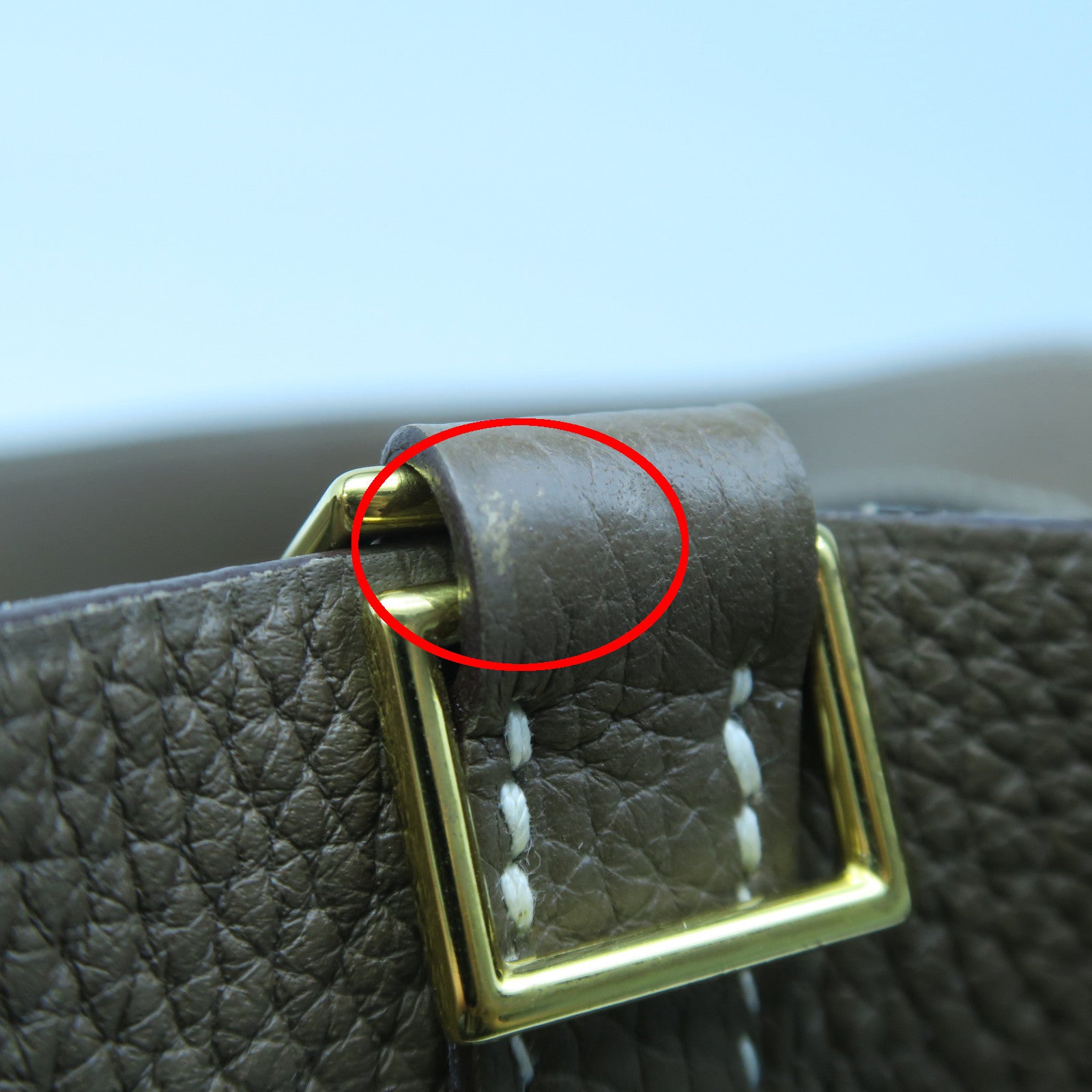 HERMES Clemence Leather Picotin MM Gold Buckle Handle Bag Elephant Gray