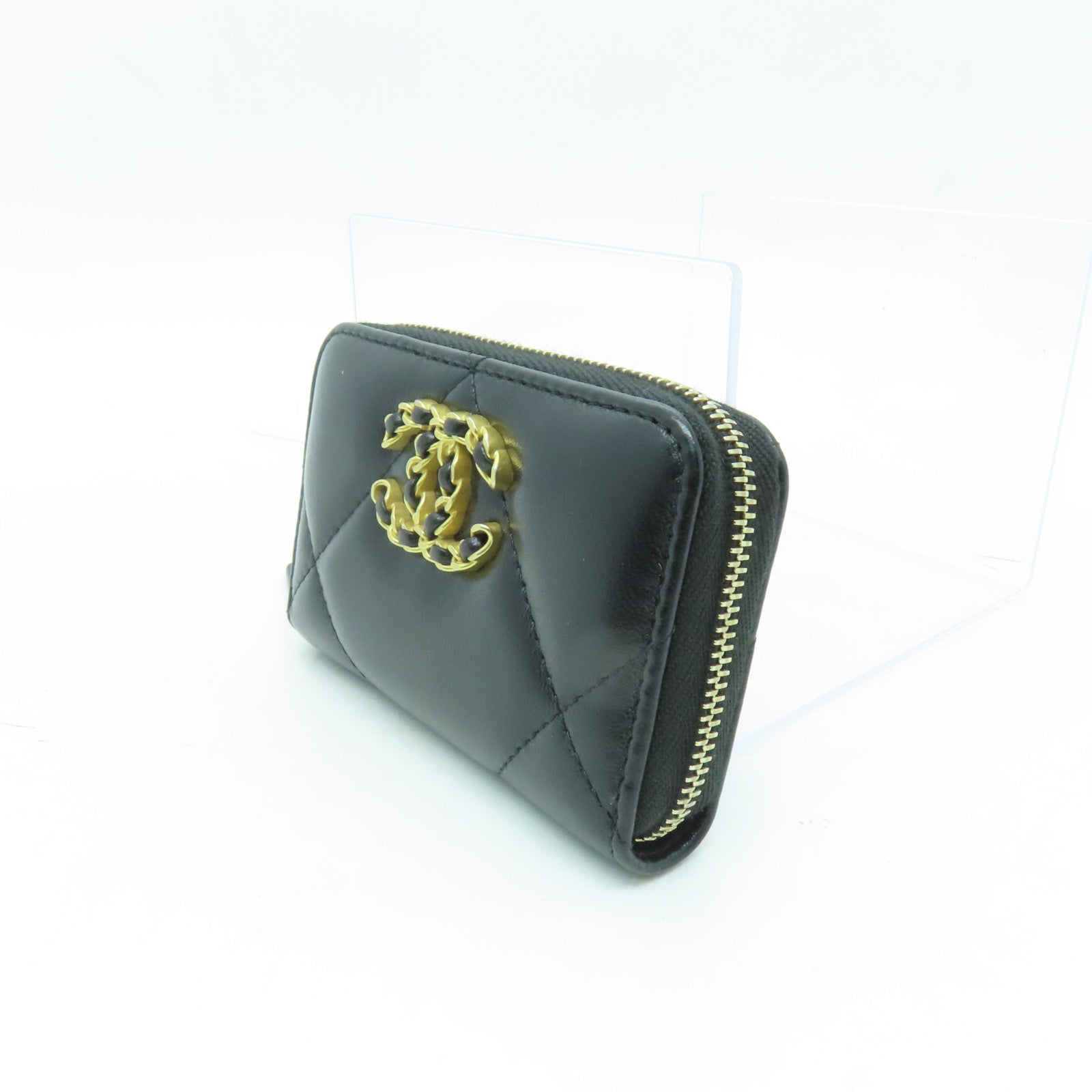 CHANEL 菱格羊皮皮革Coin Case金扣零錢包黑色