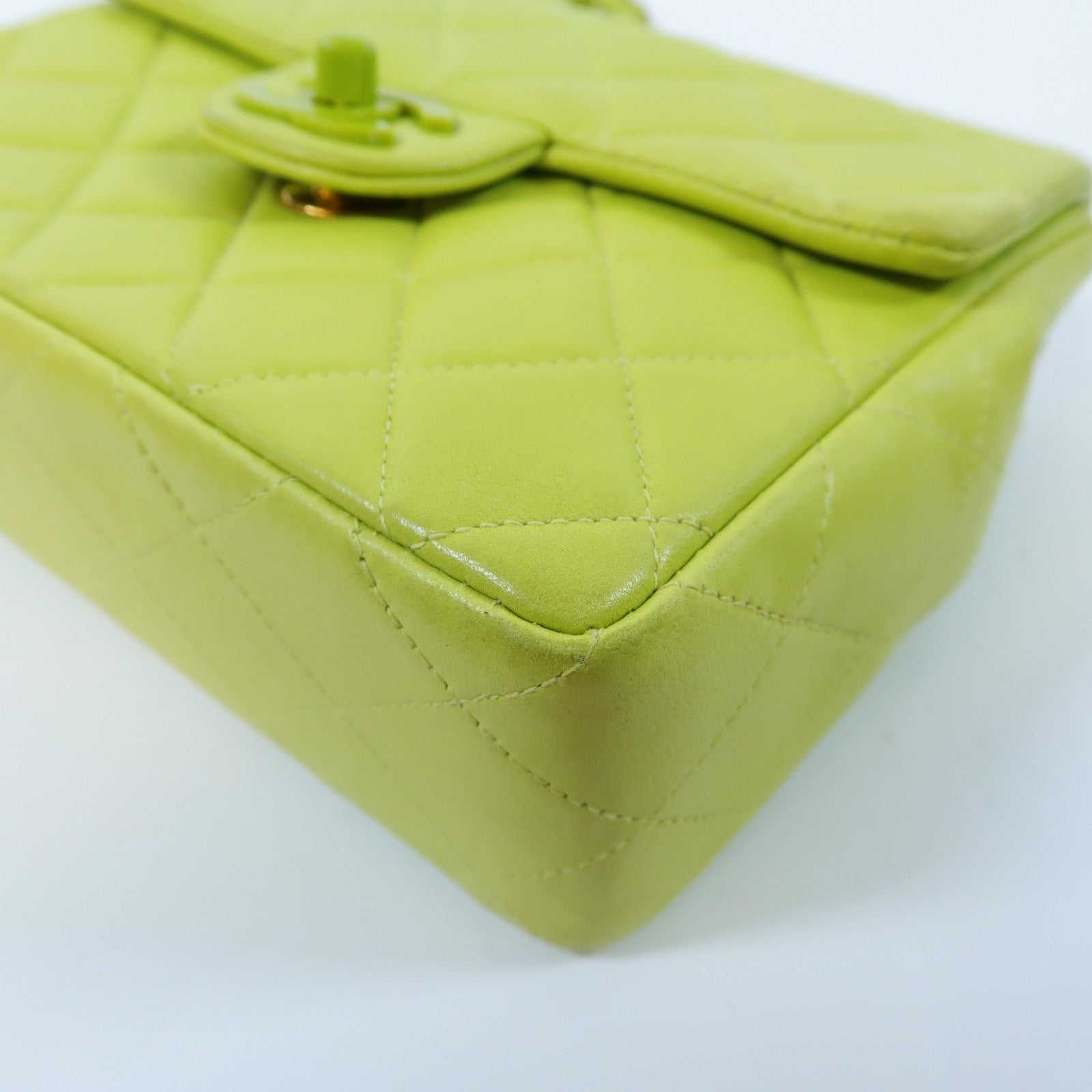 CHANEL 菱格羊皮皮革Vintage Chain Bag金扣鏈帶肩背袋綠色