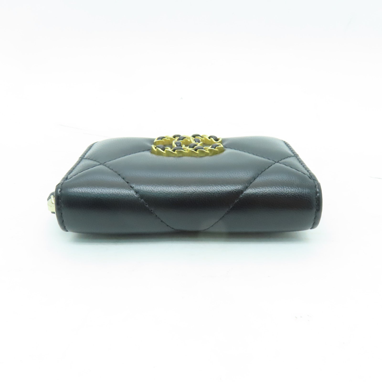 CHANEL 菱格羊皮皮革Coin Case金扣零錢包黑色