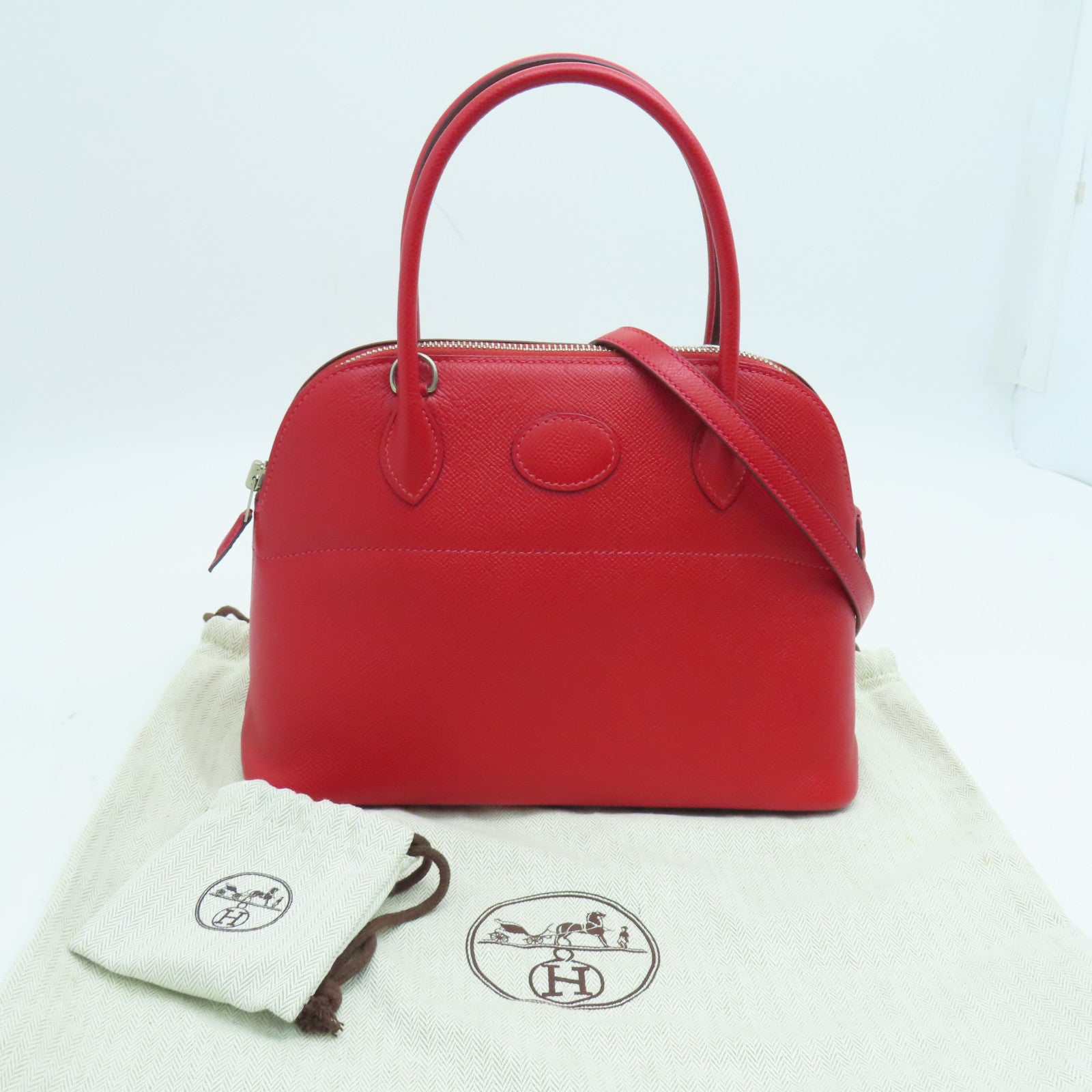 HERMES 【激減優惠】Epsom皮革Bolide 27 Hand Bag銀扣手挽袋紅色
