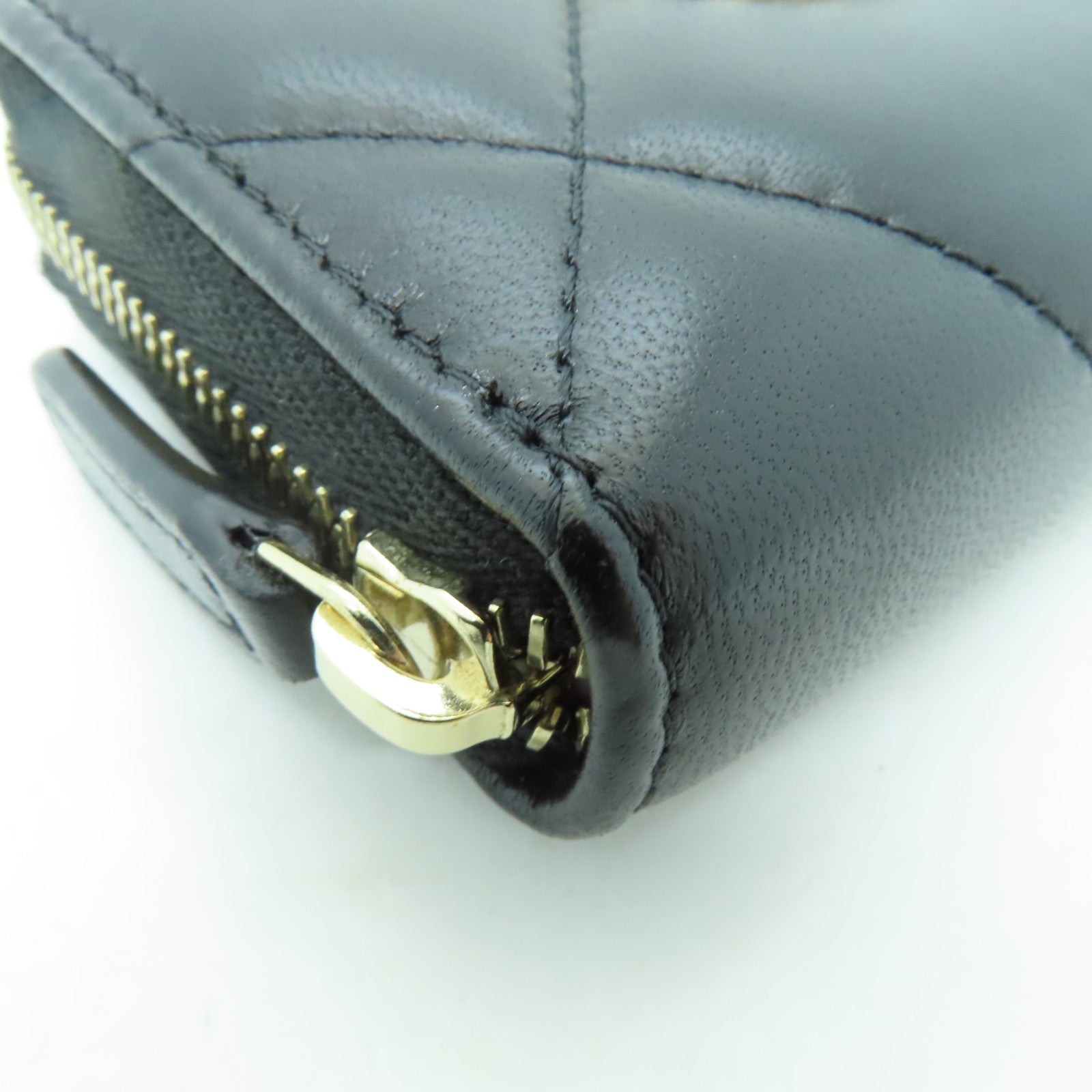 CHANEL 菱格羊皮皮革Coin Case金扣零錢包黑色