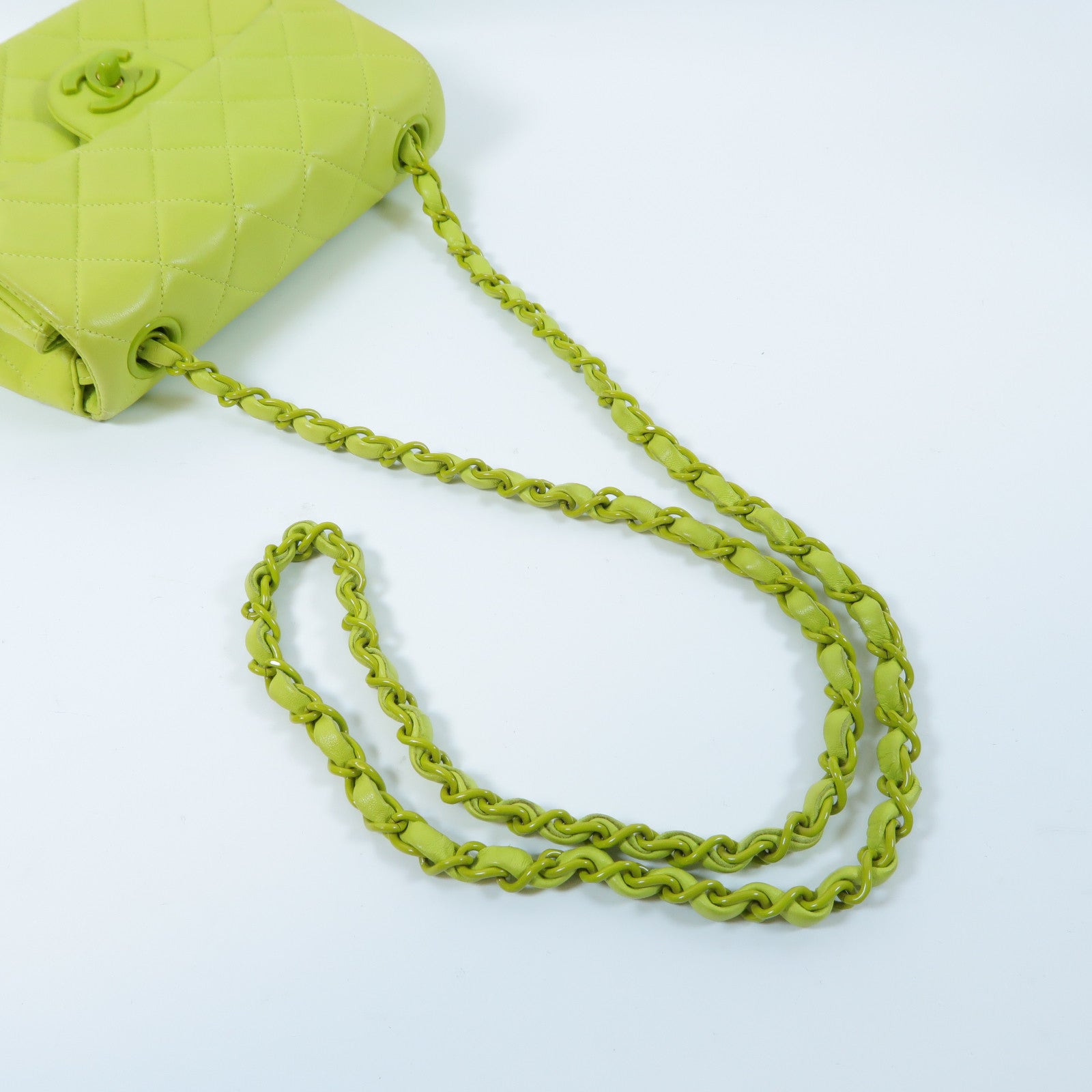 CHANEL 菱格羊皮皮革Vintage Chain Bag金扣鏈帶肩背袋綠色