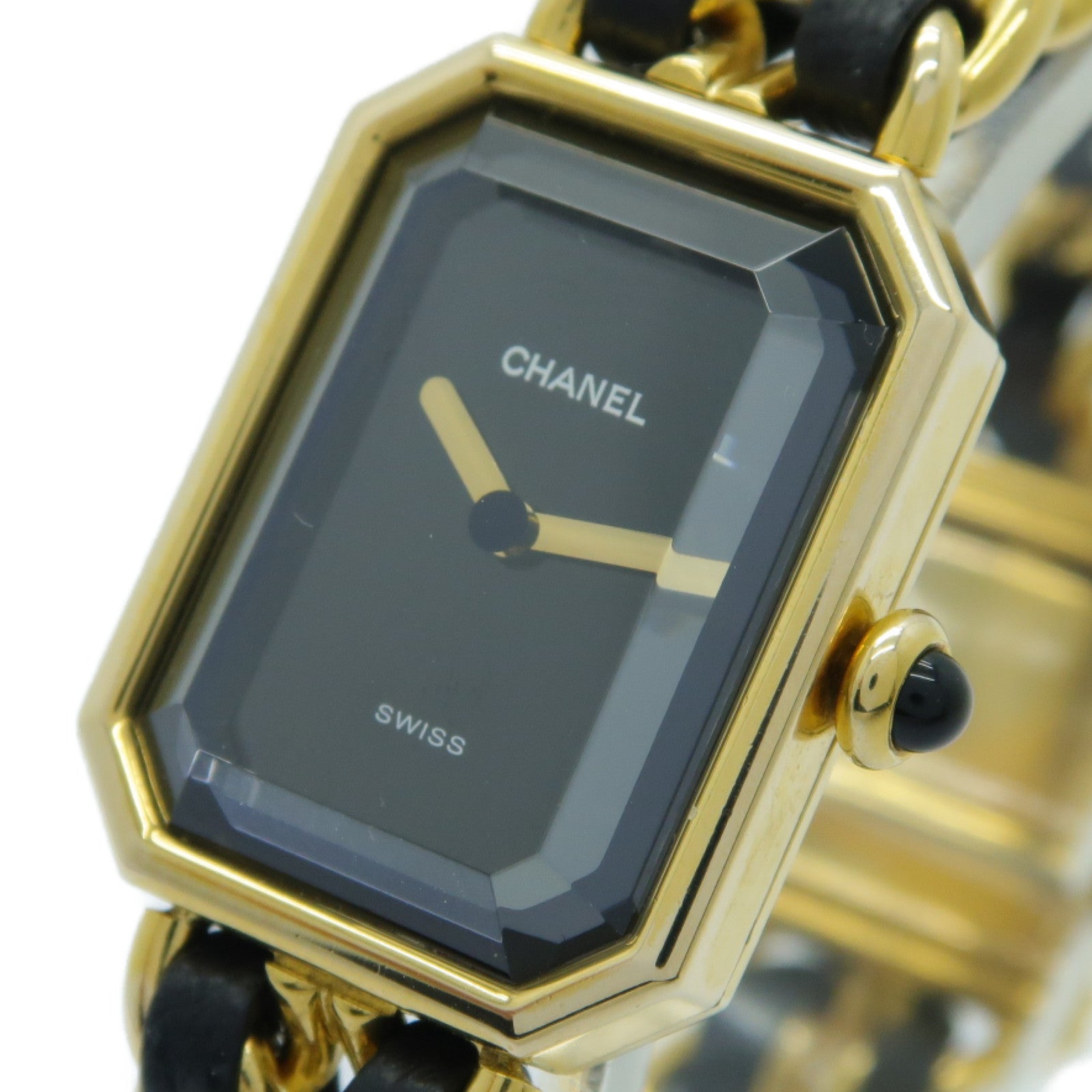 CHANEL Premiere M鍍金手錶石英機芯黑色/金色