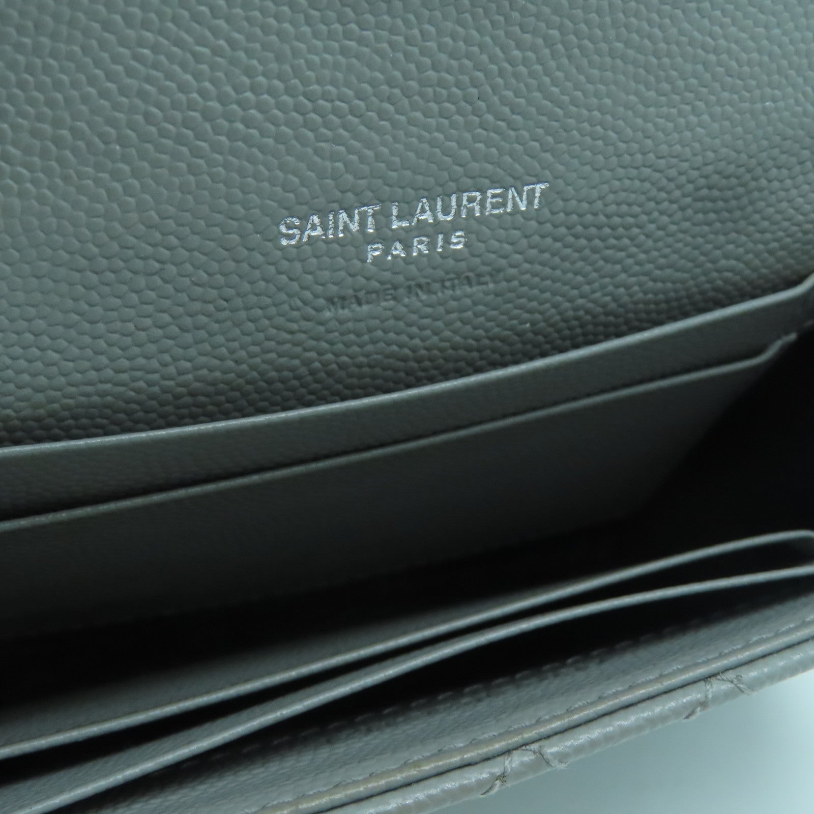 SAINT LAURENT 牛皮皮革Wallet銀扣錢包灰色