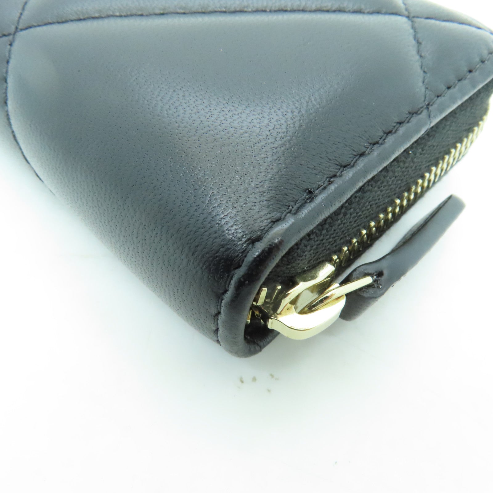 CHANEL 菱格羊皮皮革Coin Case金扣零錢包黑色