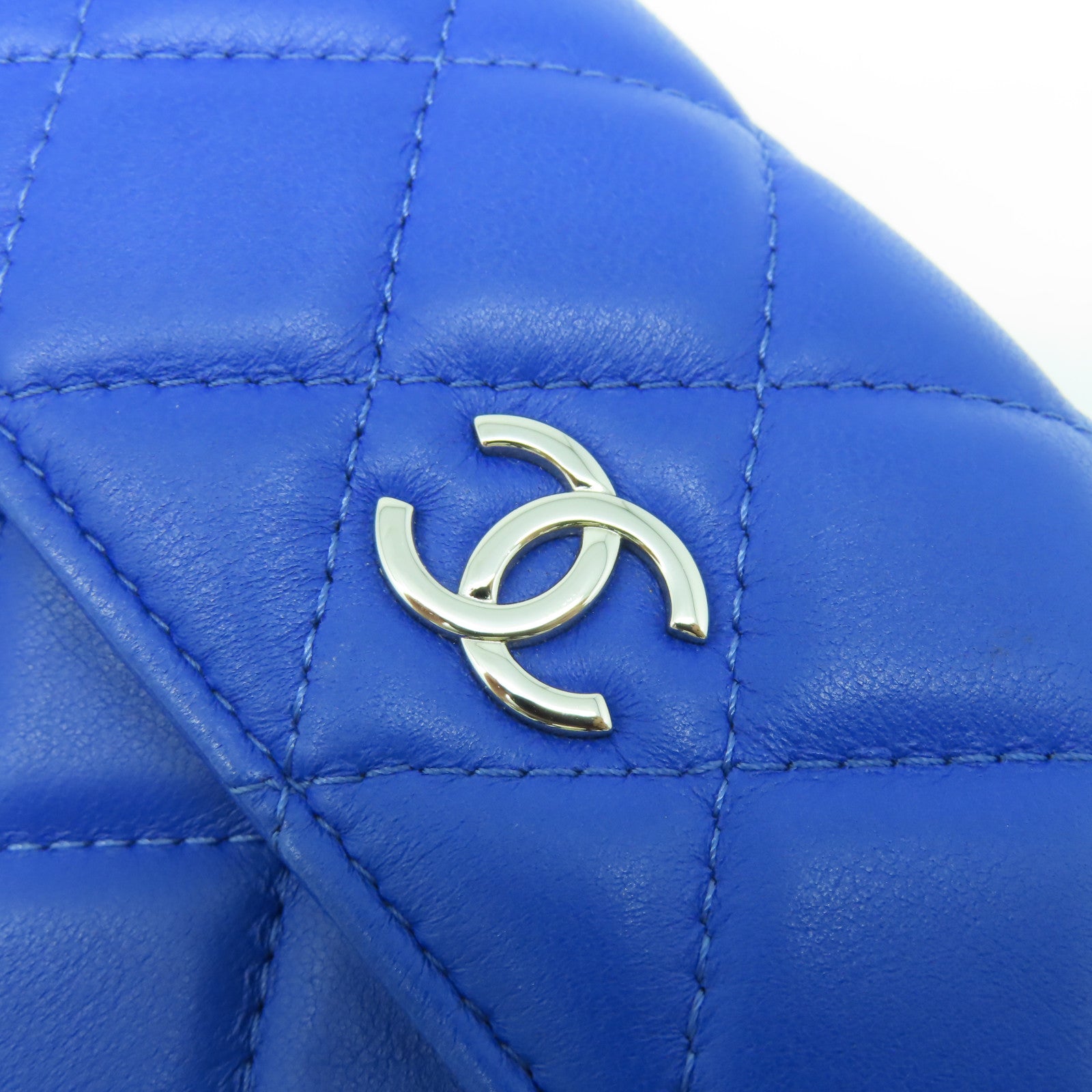 CHANEL 【激減優惠】菱格羊皮皮革Wallet銀扣長錢包藍色